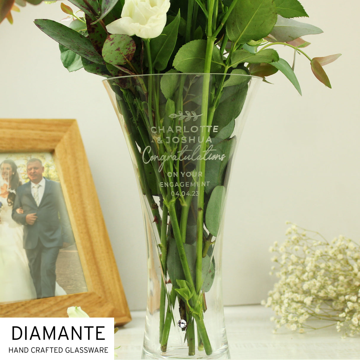 Personalised Free Text Botanical Hand Cut Diamante Heart Vase: 3 - Vases By Gift Moments