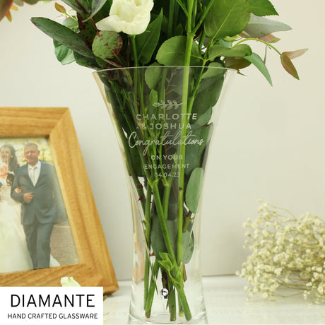 Personalised Free Text Botanical Hand Cut Diamante Heart Vase: 3 - Vases By Gift Moments
