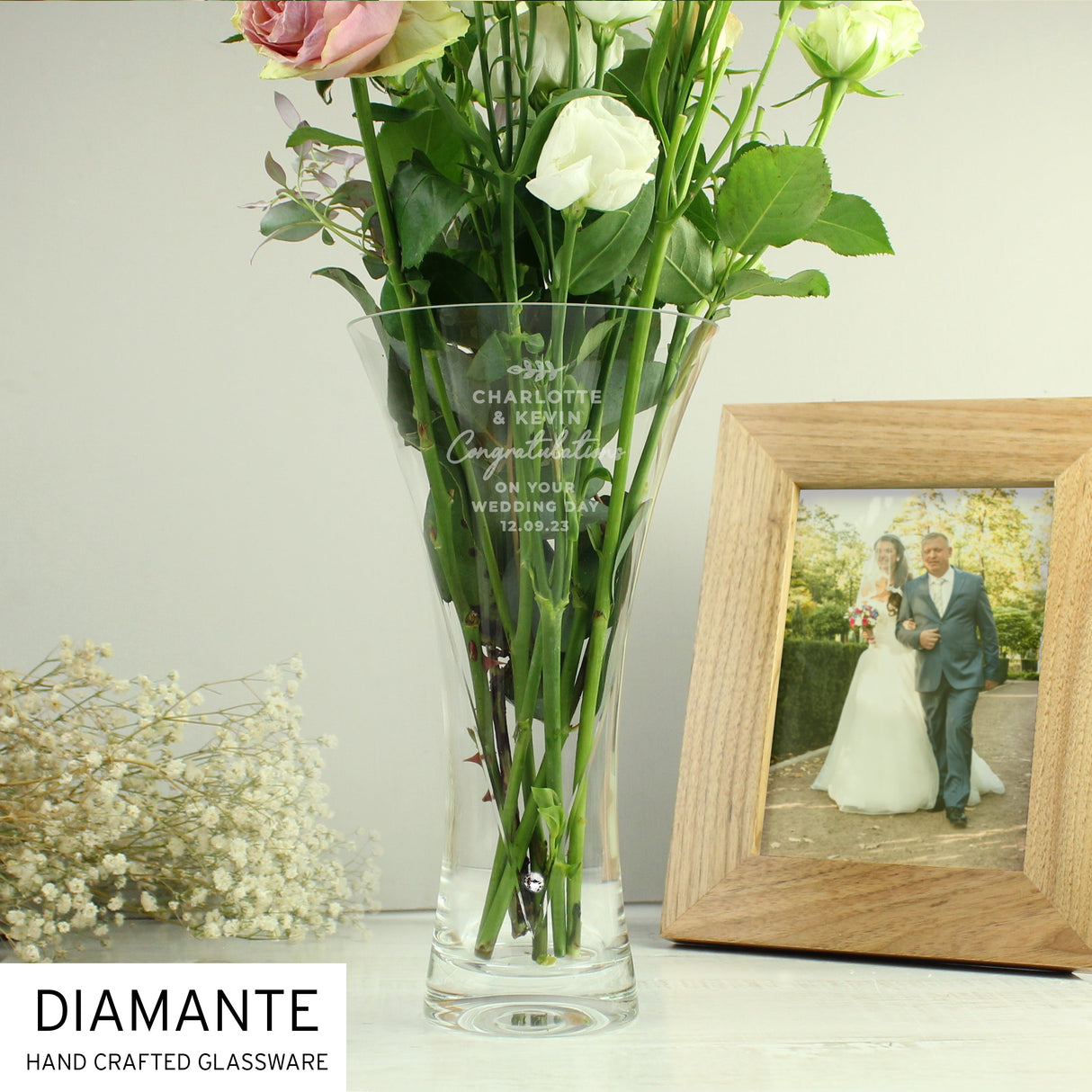 Personalised Free Text Botanical Hand Cut Diamante Heart Vase: 6 - Vases By Gift Moments