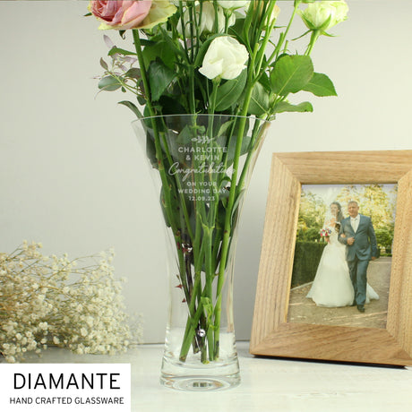 Personalised Free Text Botanical Hand Cut Diamante Heart Vase: 6 - Vases By Gift Moments