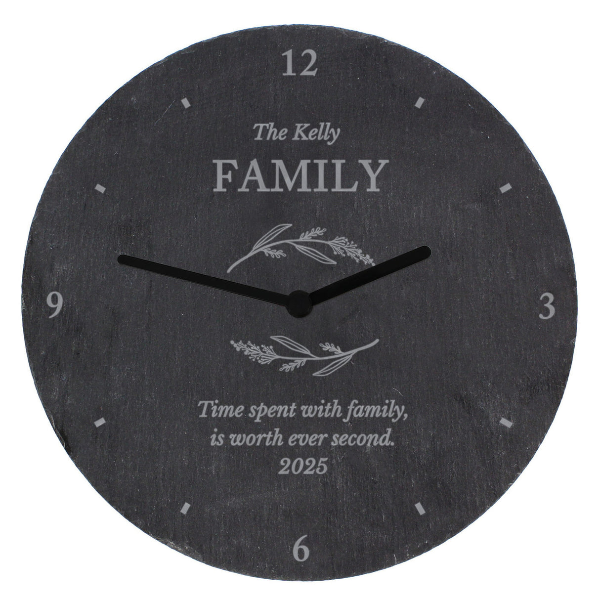 Personalised Free Text Botanical Slate Clock: 5 Clocks By Gift Moments