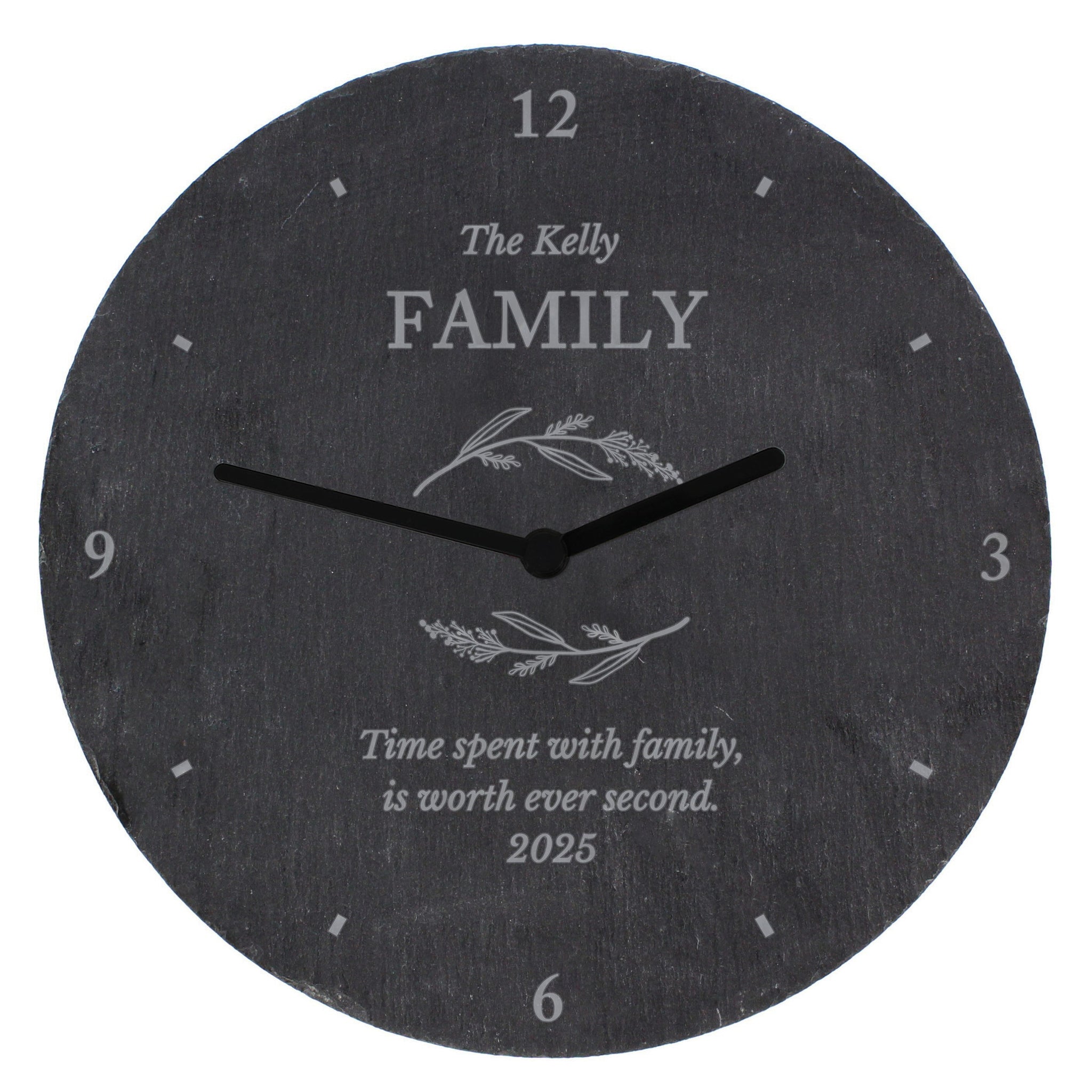 Personalised Free Text Botanical Slate Clock: 5 - Clocks By Gift Moments