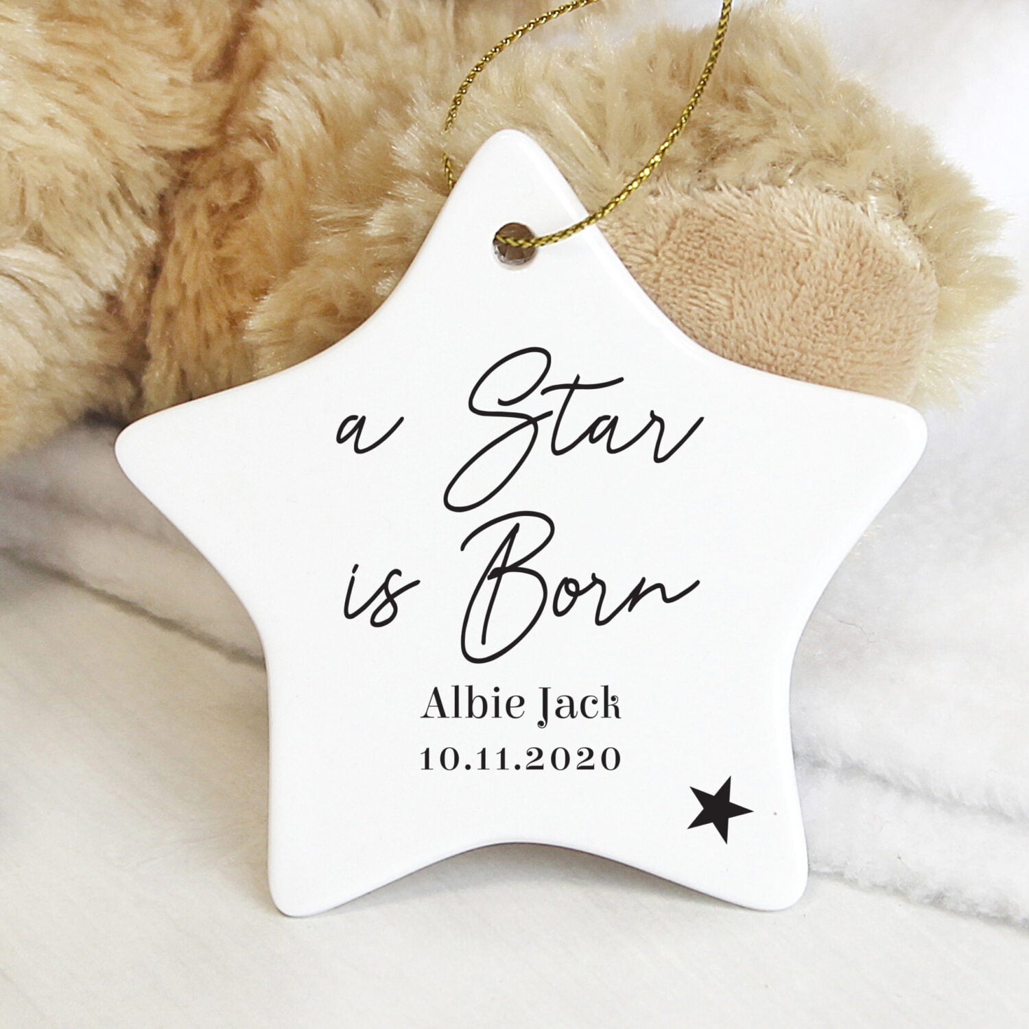 Personalised Free Text Ceramic Star Decoration: 2 - Christmas Decorations By Gift Moments
