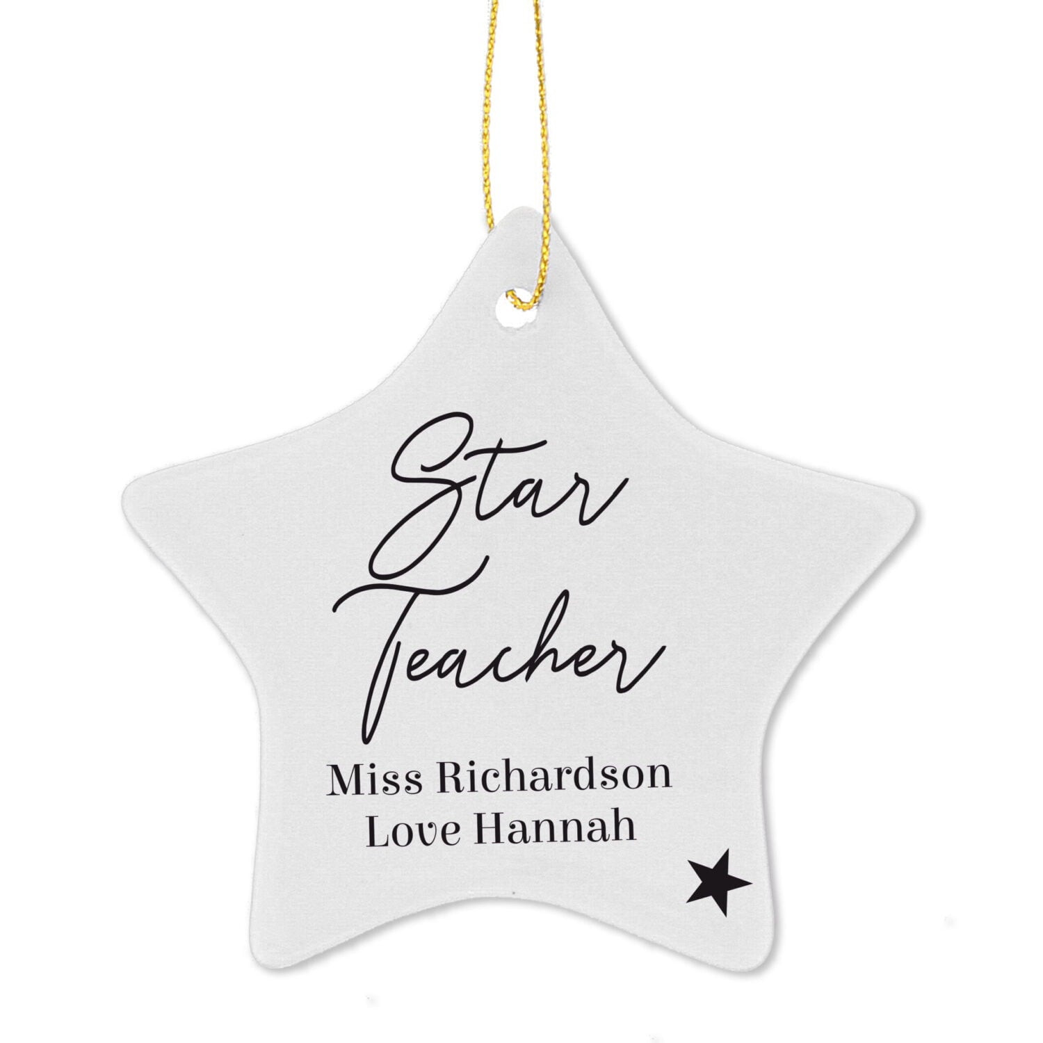 Personalised Free Text Ceramic Star Decoration: 5 - Christmas Decorations By Gift Moments