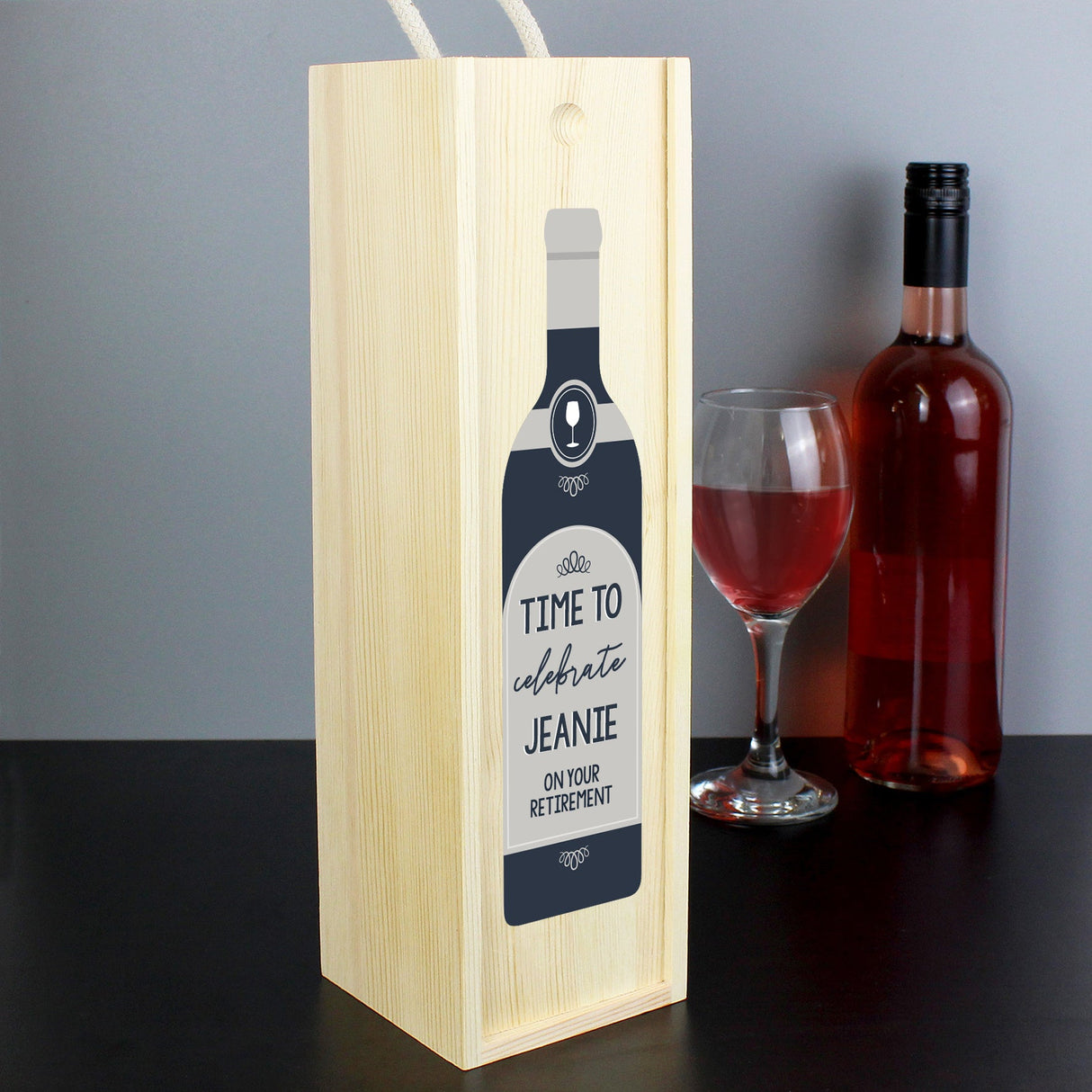 Personalised Free Text Grey Wooden Wine Bottle Box: 2 - Barware By Gift Moments