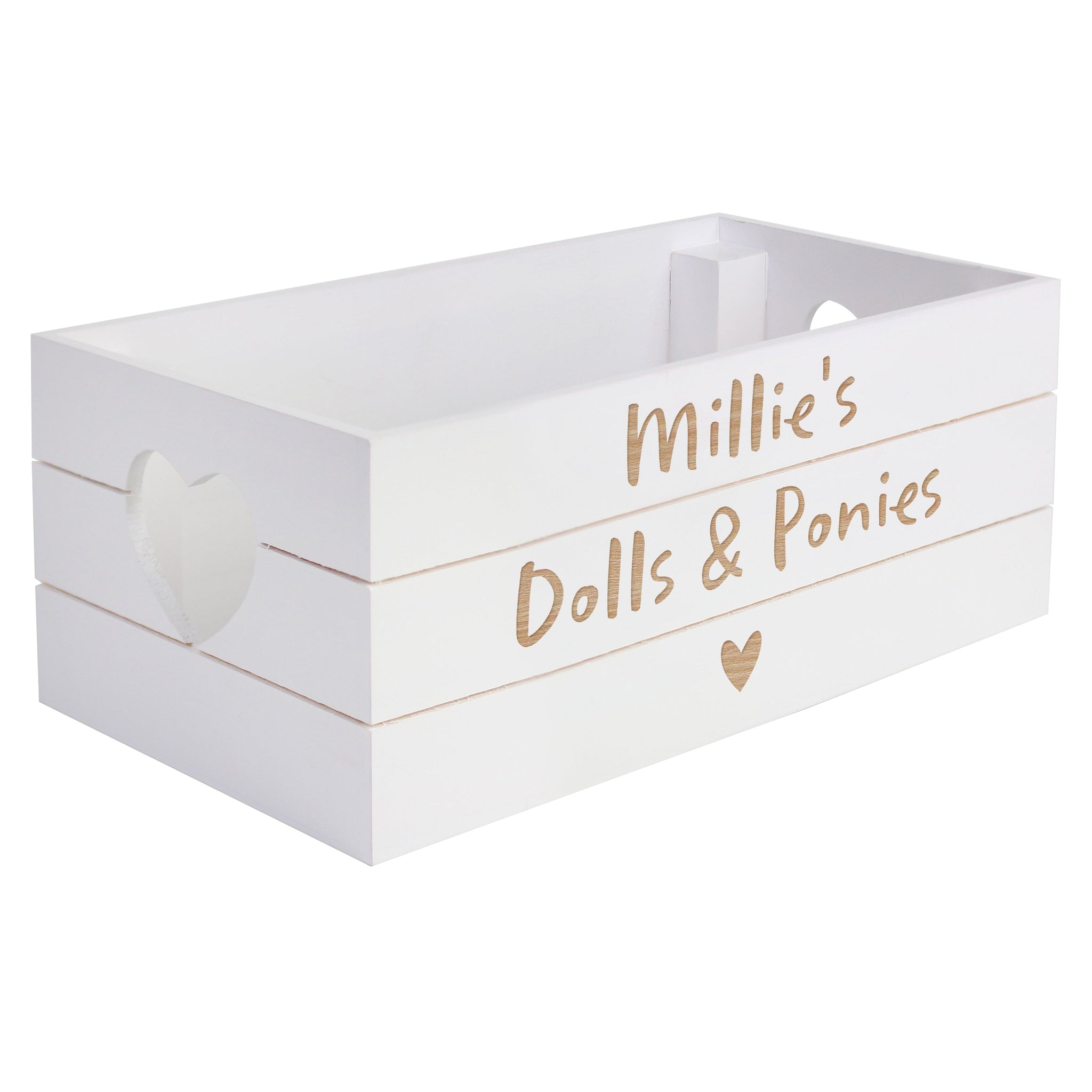 Personalised Free Text Heart White Wooden Crate: 5 - Storage By Gift Moments