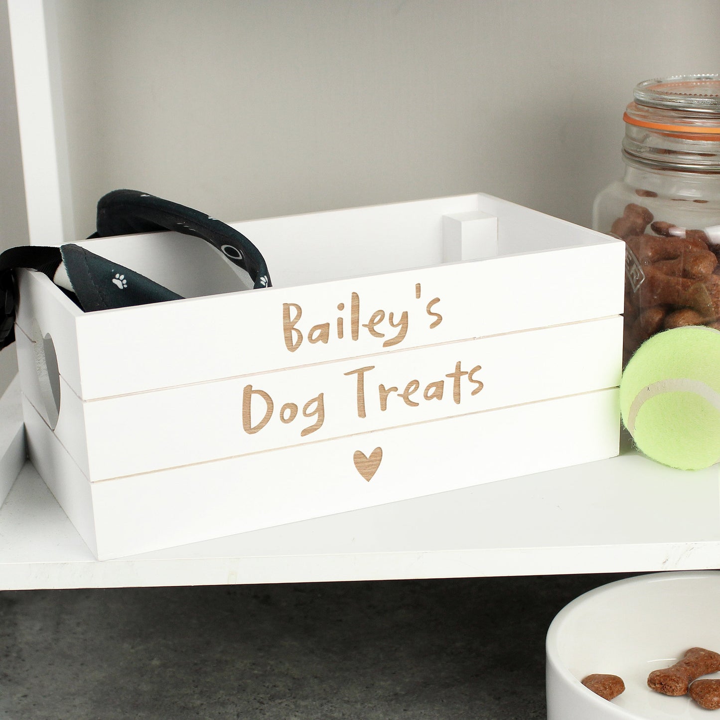 Personalised Free Text Heart White Wooden Crate: 2 - Storage By Gift Moments