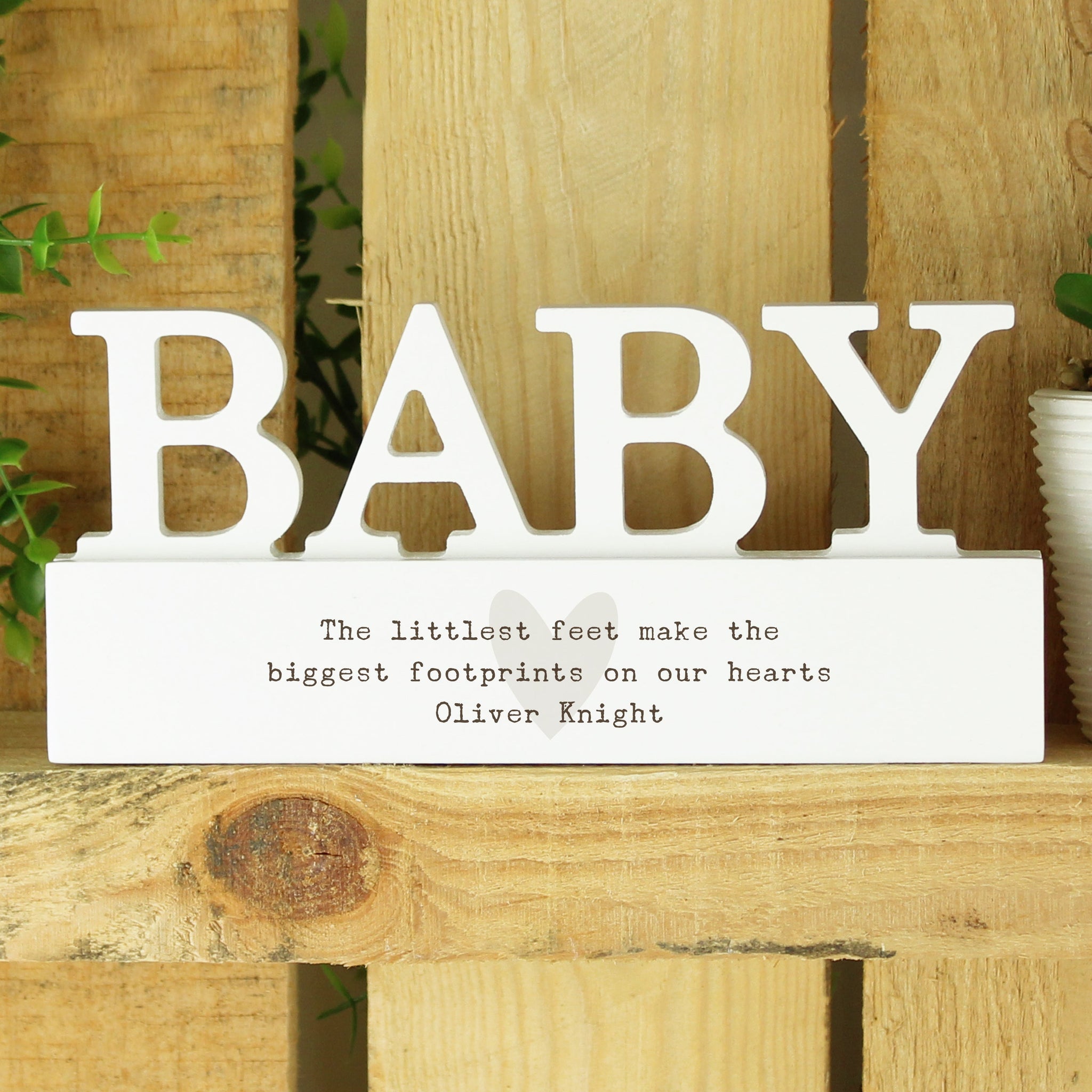 Personalised Free Text Heart Wooden Baby Ornament: 4 - Ornaments By Gift Moments