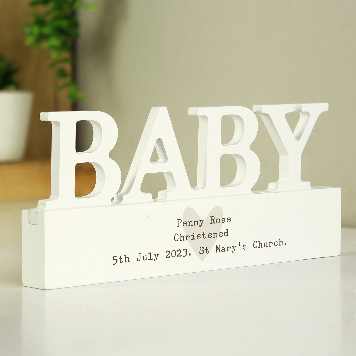 Personalised Free Text Heart Wooden Baby Ornament: 6 - Ornaments By Gift Moments