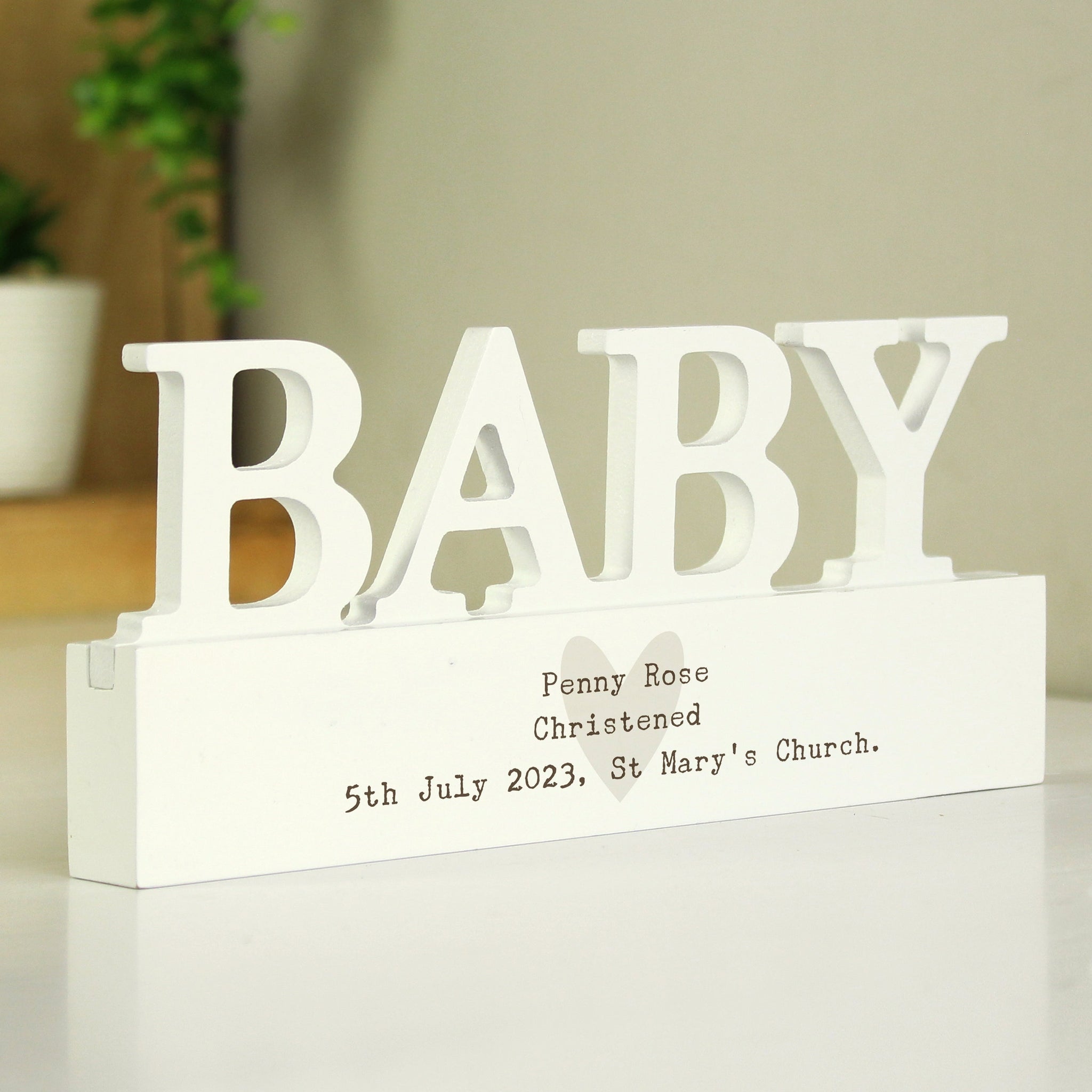 Personalised Free Text Heart Wooden Baby Ornament: 6 - Ornaments By Gift Moments