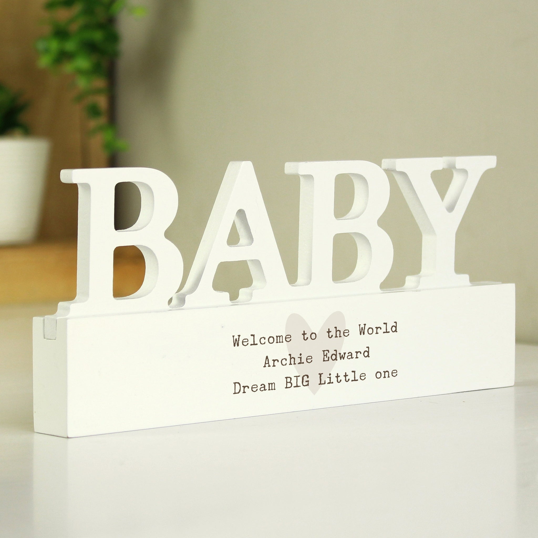 Personalised Free Text Heart Wooden Baby Ornament: 2 - Ornaments By Gift Moments