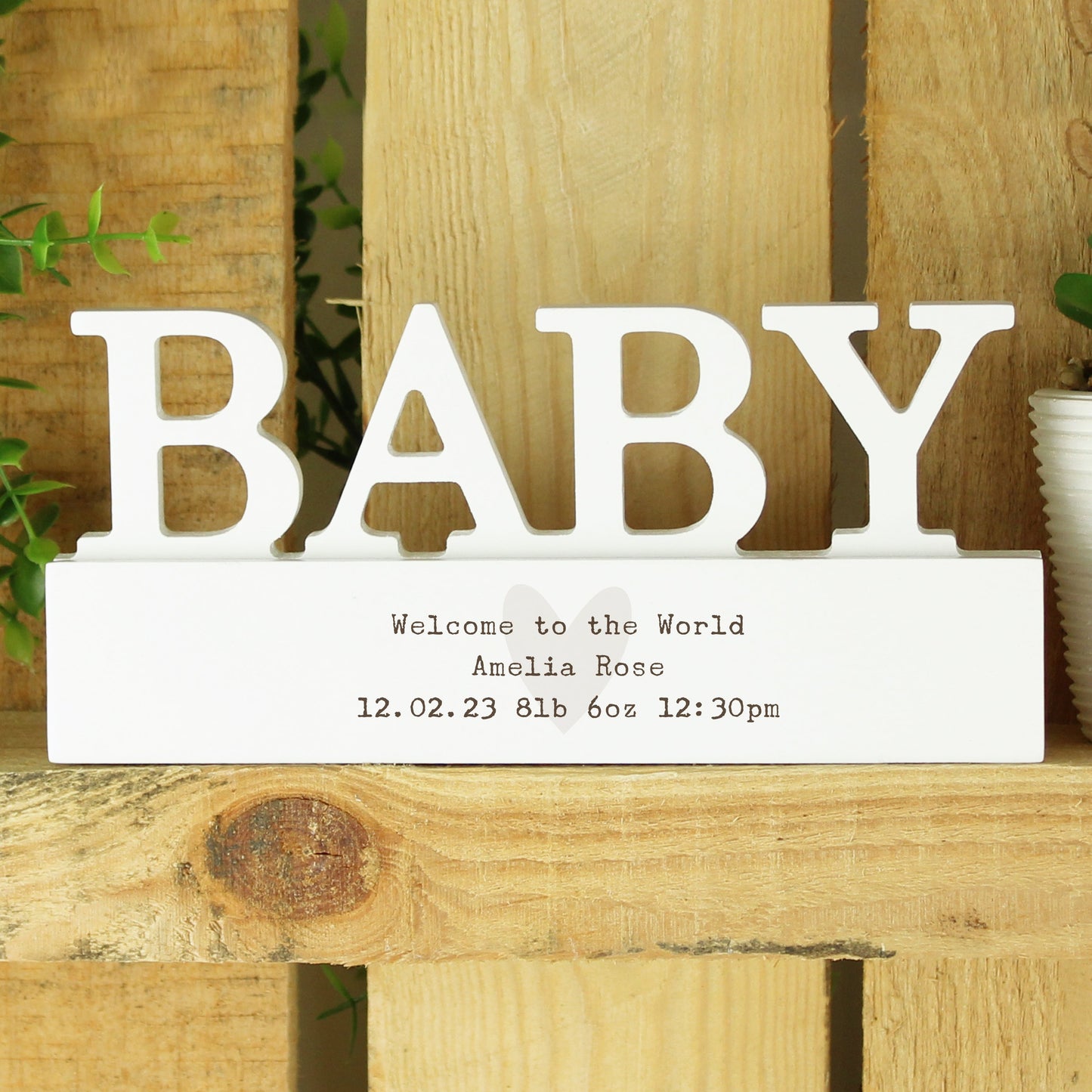 Personalised Free Text Heart Wooden Baby Ornament: 3 - Ornaments By Gift Moments