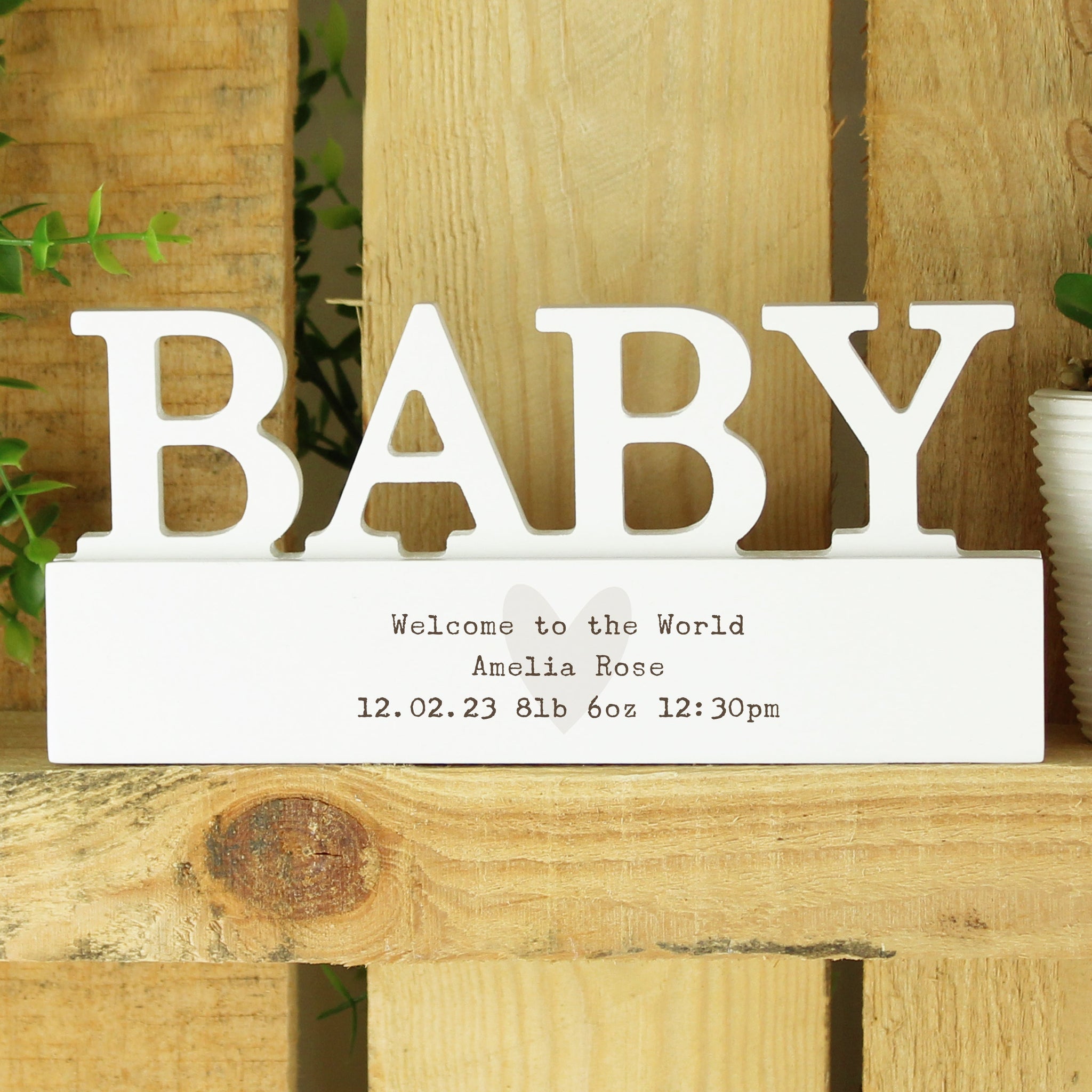 Personalised Free Text Heart Wooden Baby Ornament: 3 - Ornaments By Gift Moments