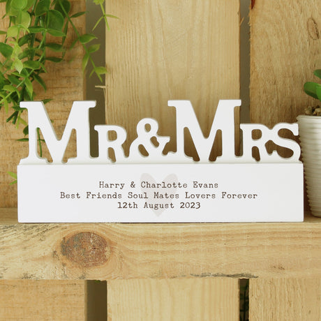 Personalised Free Text Heart Wooden Mr & Mrs Ornament: 2 - Ornaments By Gift Moments