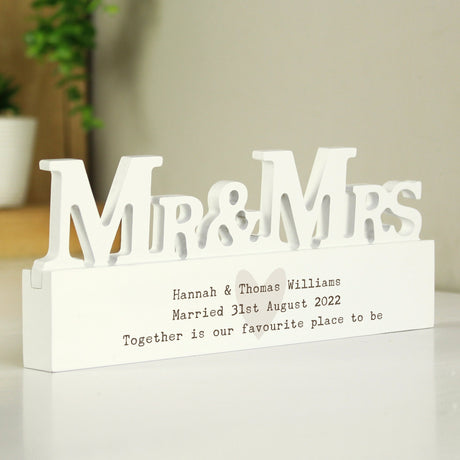 Personalised Free Text Heart Wooden Mr & Mrs Ornament: 1 - Ornaments By Gift Moments