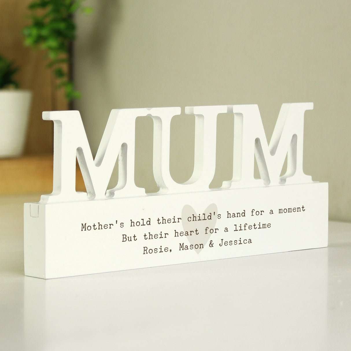 Personalised Free Text Heart Wooden Mum Ornament plaque: 3 - Ornaments By Gift Moments