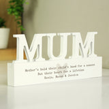 Personalised Free Text Heart Wooden Mum Ornament plaque: 3 - Ornaments By Gift Moments