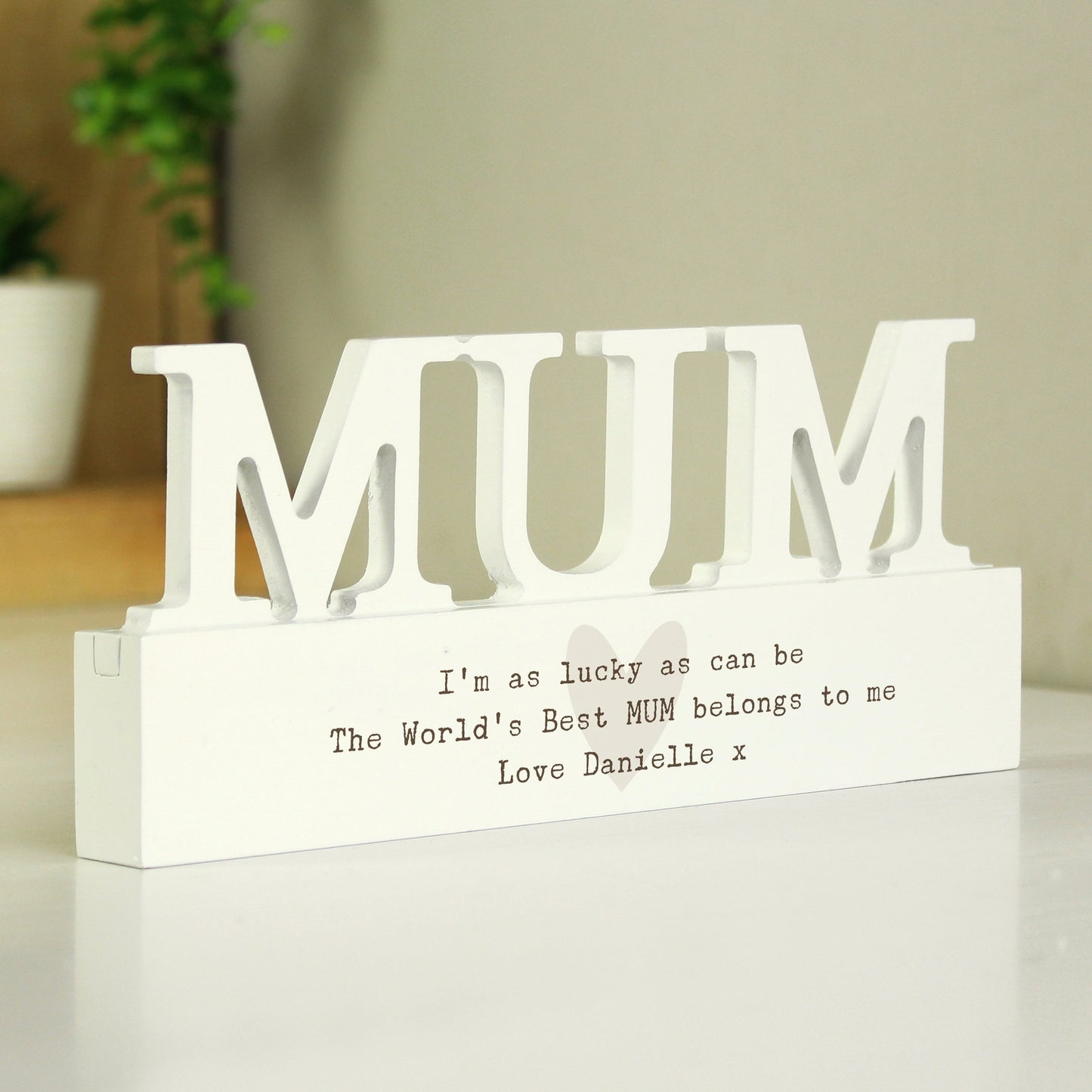 Personalised Free Text Heart Wooden Mum Ornament plaque: 1 - Ornaments By Gift Moments