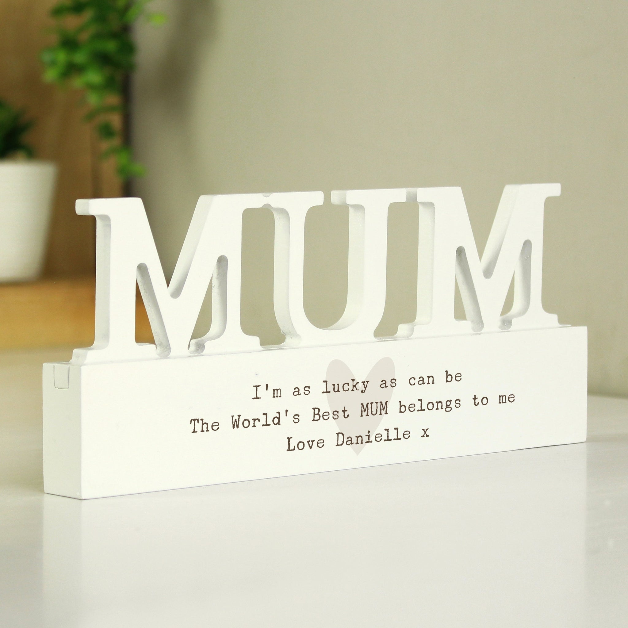 Personalised Free Text Heart Wooden Mum Ornament plaque: 1 - Ornaments By Gift Moments