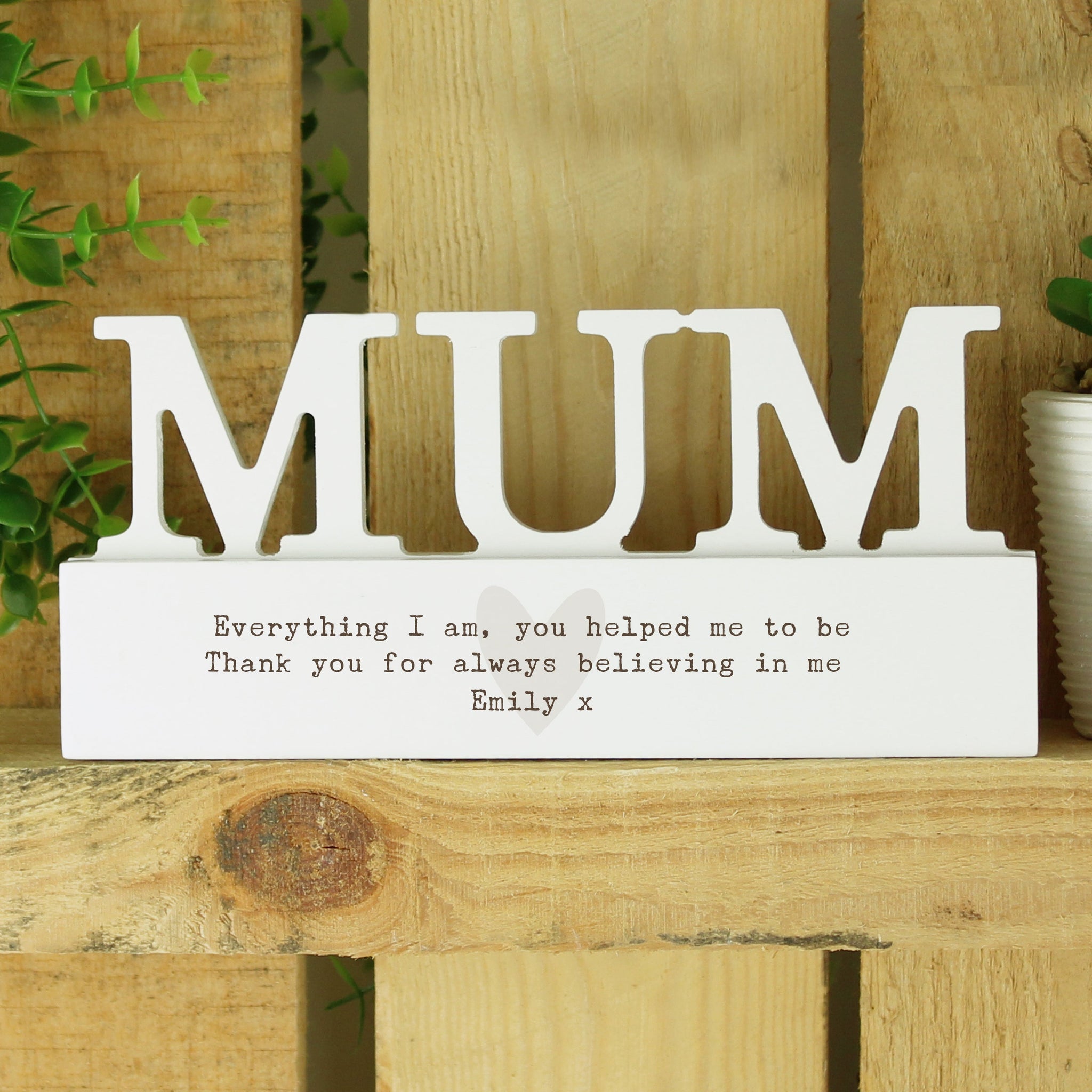 Personalised Free Text Heart Wooden Mum Ornament plaque: 2 - Ornaments By Gift Moments