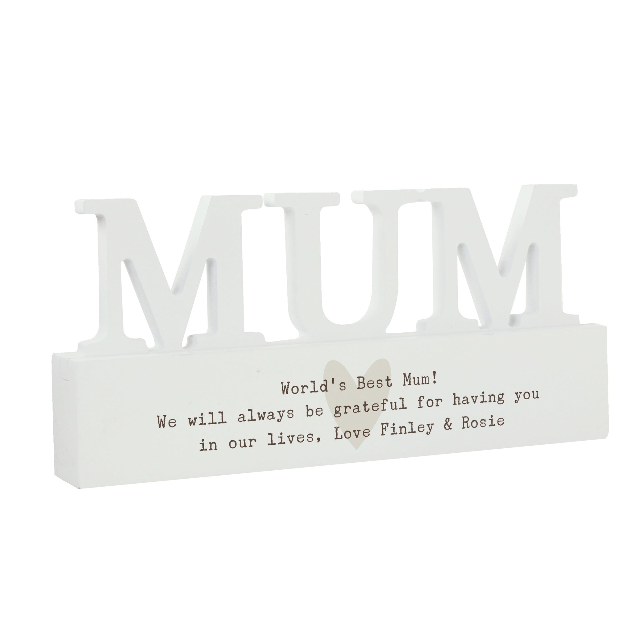Personalised Free Text Heart Wooden Mum Ornament plaque: 5 - Ornaments By Gift Moments