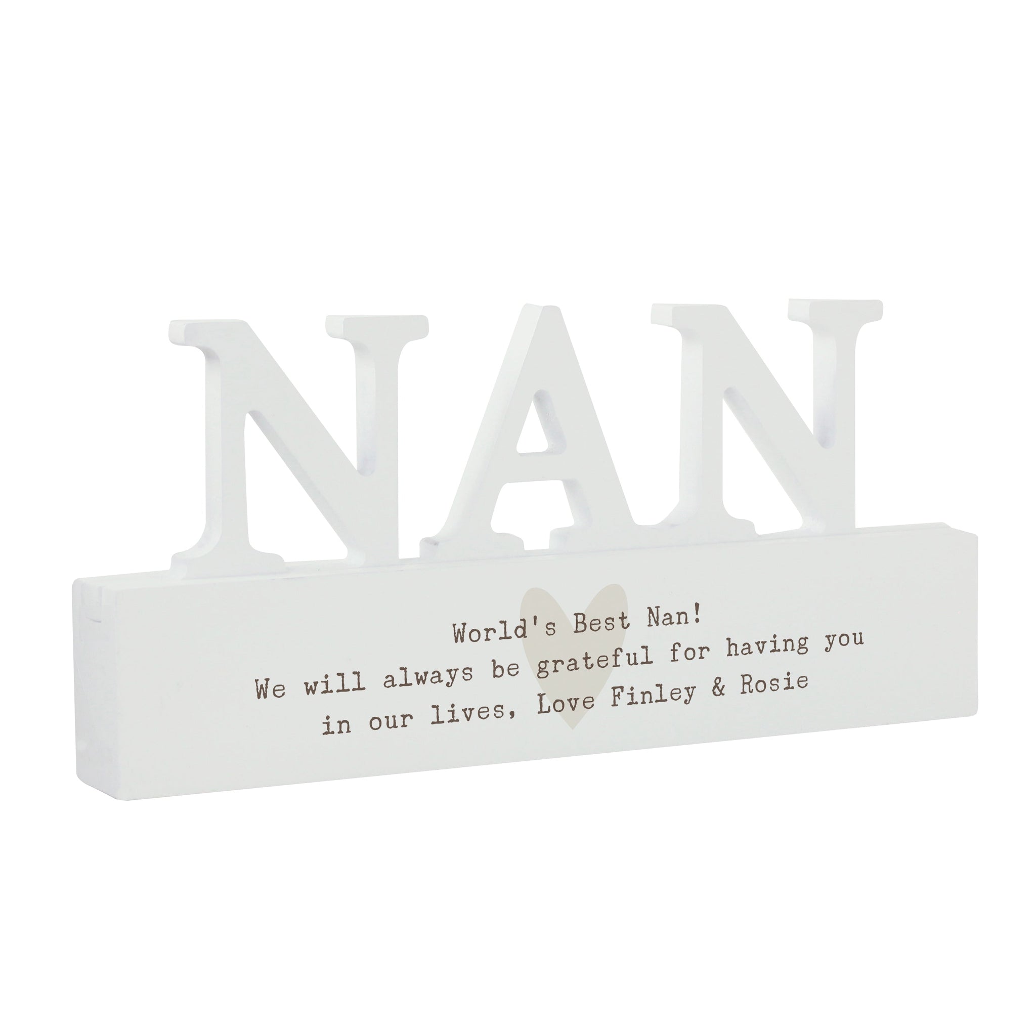 Personalised Free Text Heart Wooden Nan Ornament: 5 - Ornaments By Gift Moments