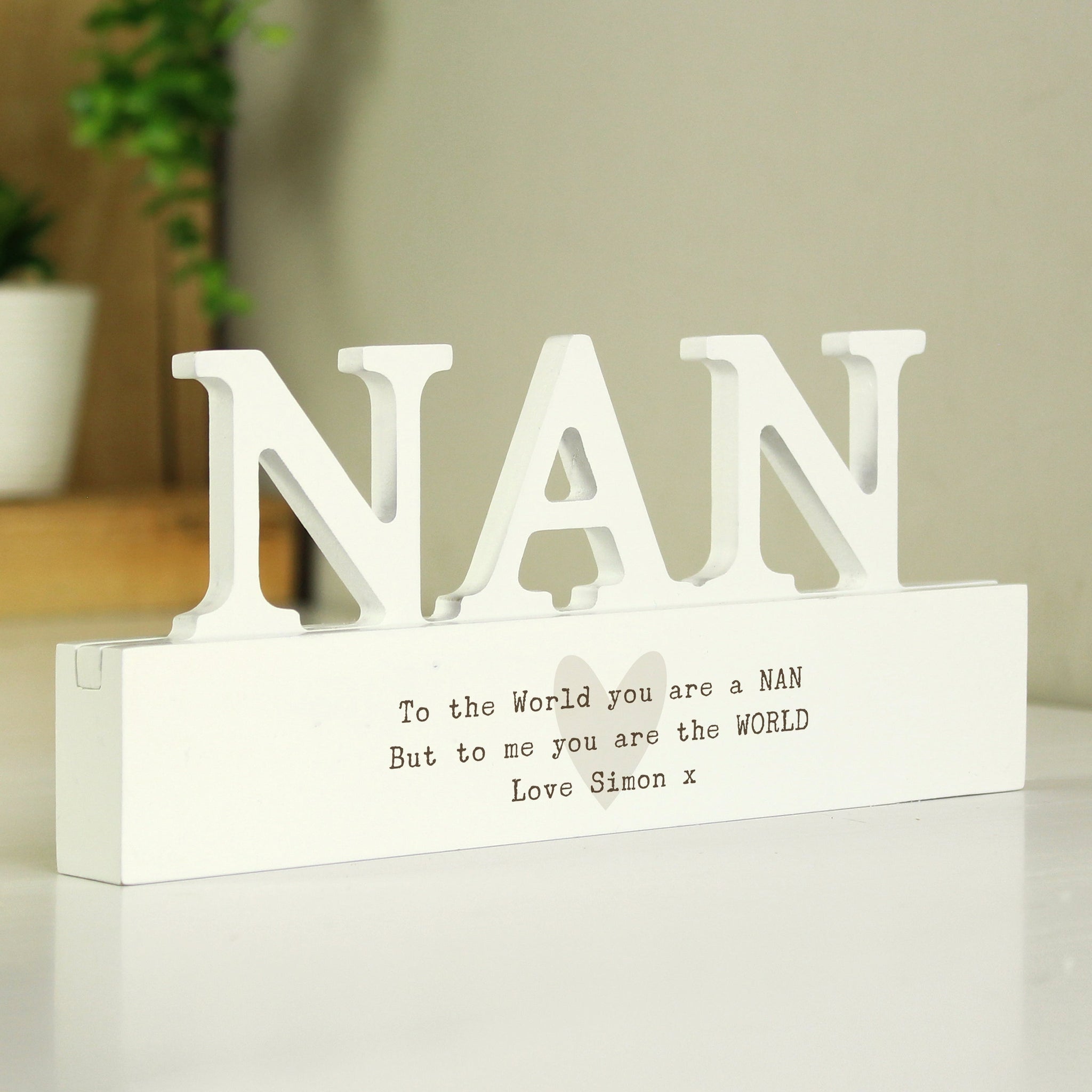 Personalised Free Text Heart Wooden Nan Ornament: 3 - Ornaments By Gift Moments