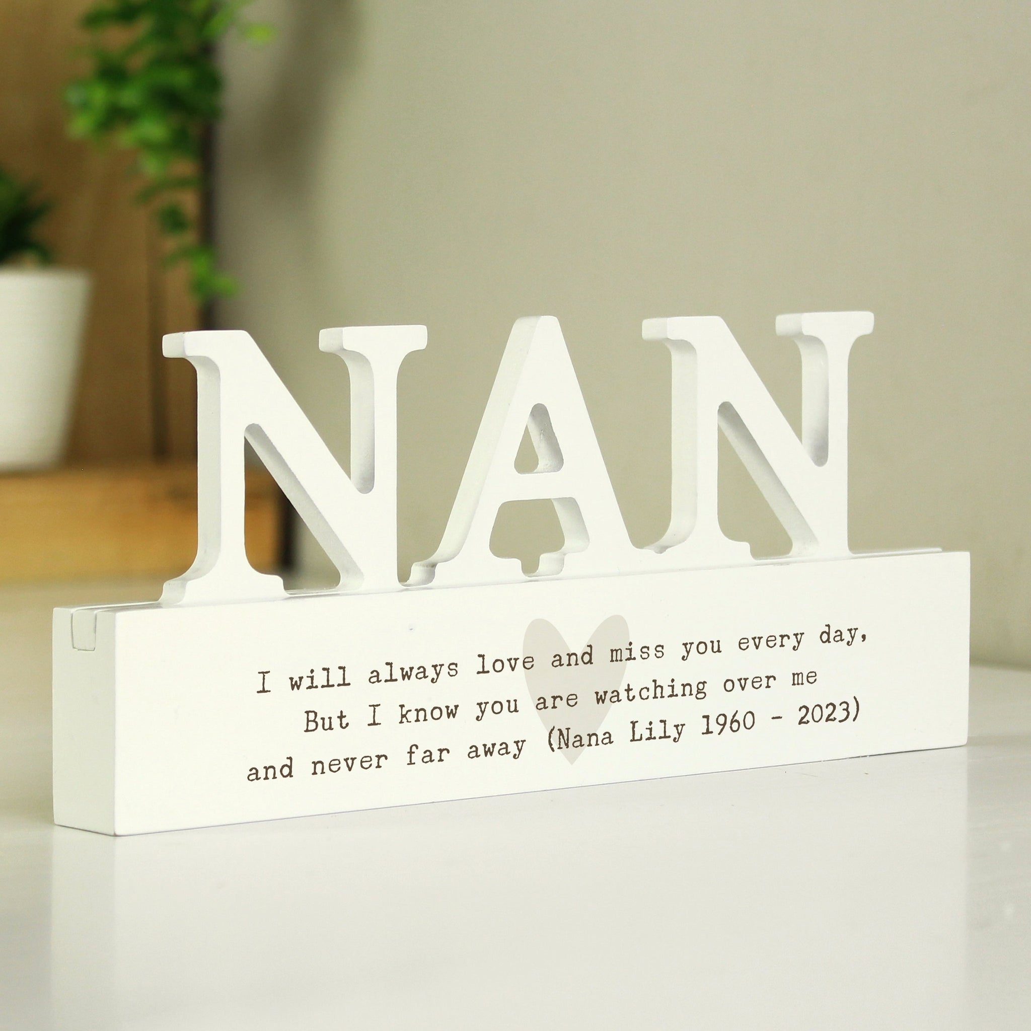 Personalised Free Text Heart Wooden Nan Ornament: 4 - Ornaments By Gift Moments