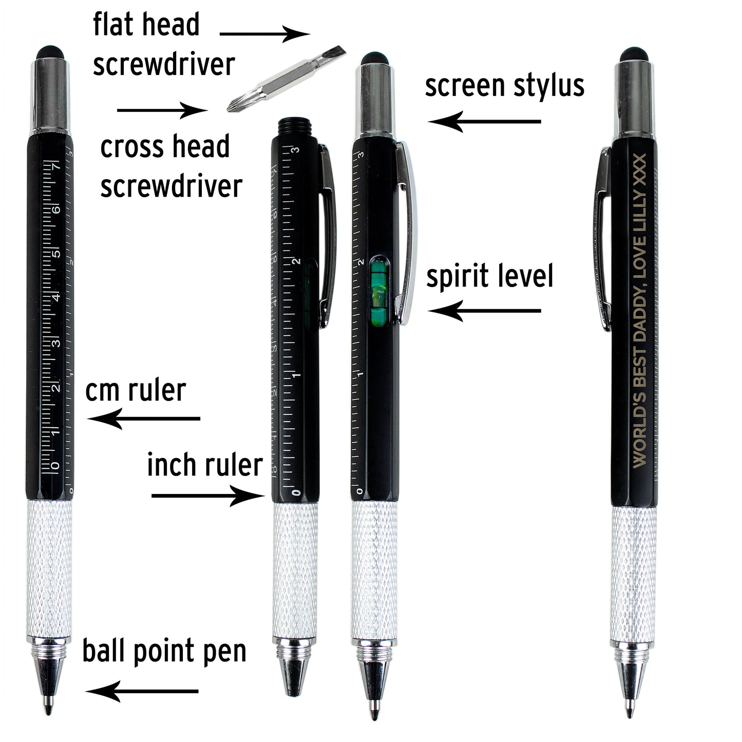 Personalised Free Text Multi Tool Pen: 6 - Pens & Pencils By Gift Moments
