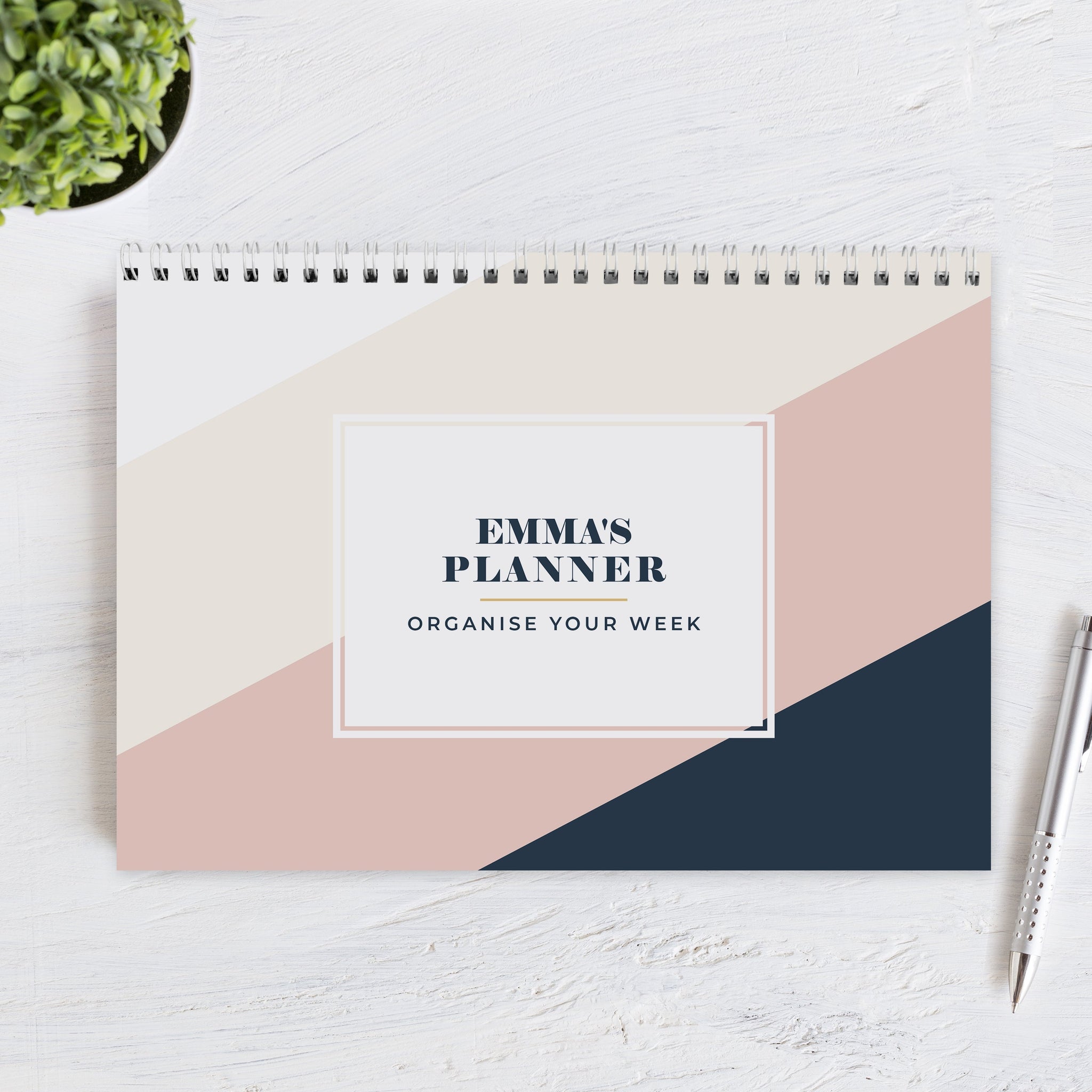 Personalised Free Text Navy & Blush A4 Desk Planner: 6 - Calendars & Planners By Gift Moments