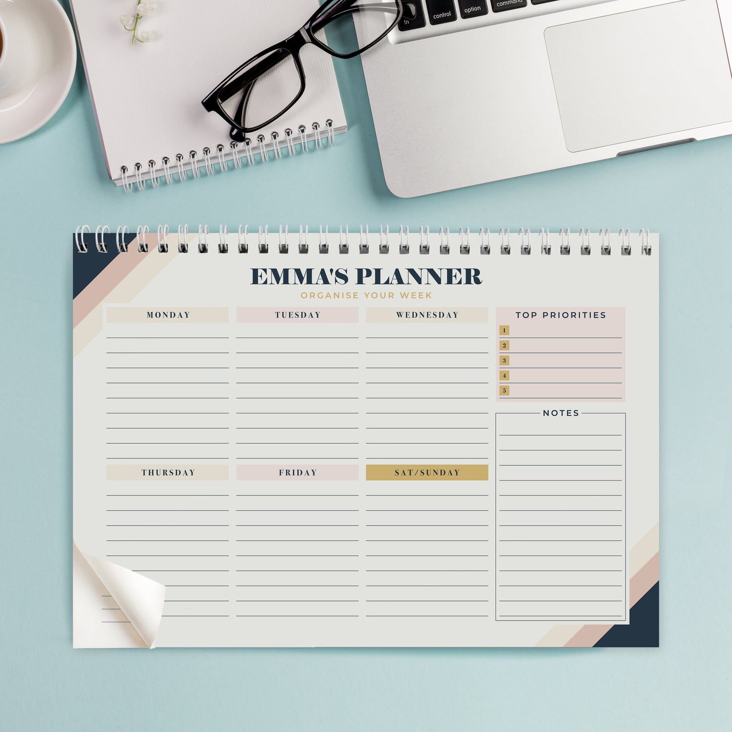 Personalised Free Text Navy & Blush A4 Desk Planner: 3 - Calendars & Planners By Gift Moments