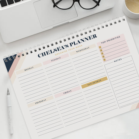 Personalised Free Text Navy & Blush A4 Desk Planner: 2 - Calendars & Planners By Gift Moments