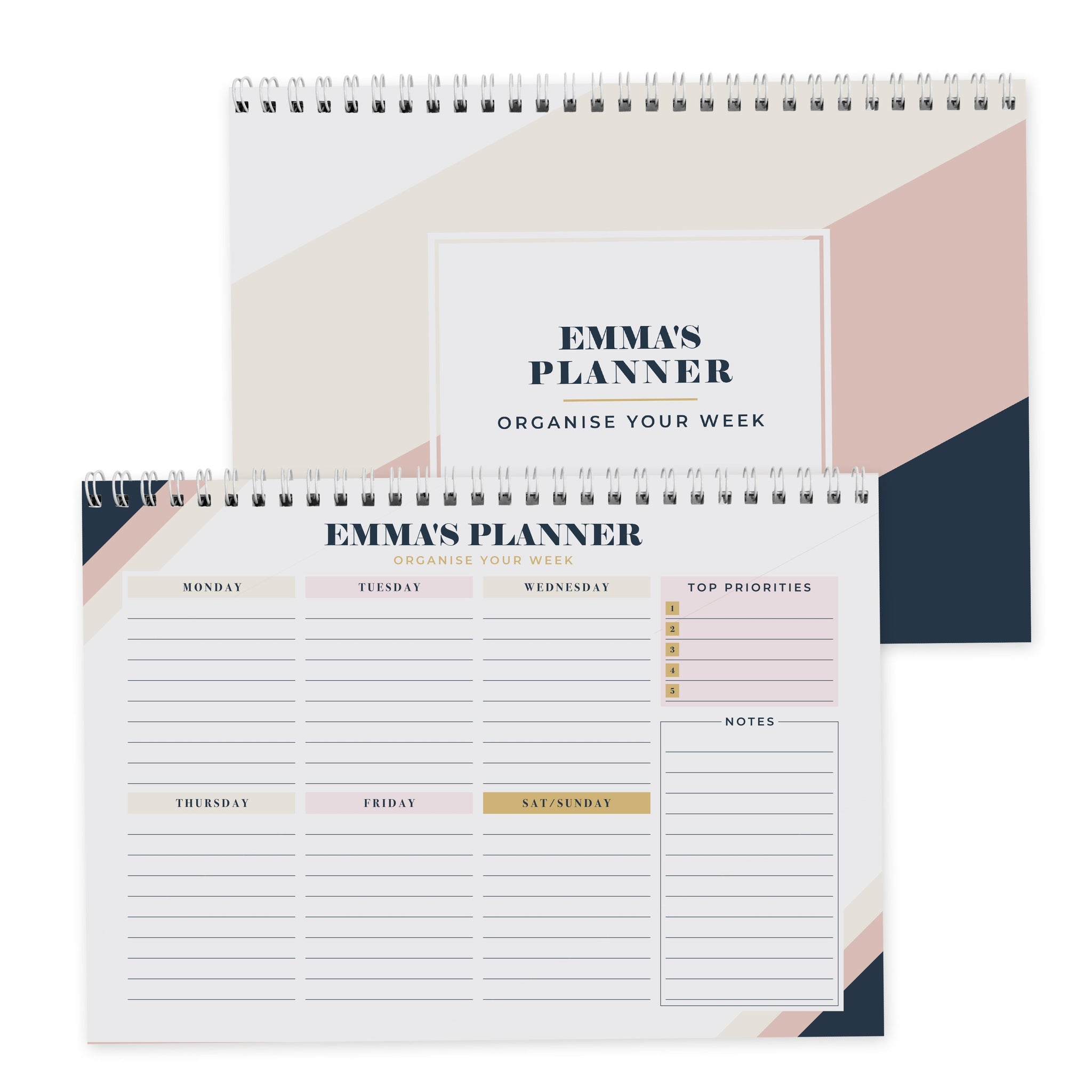 Personalised Free Text Navy & Blush A4 Desk Planner: 7 - Calendars & Planners By Gift Moments