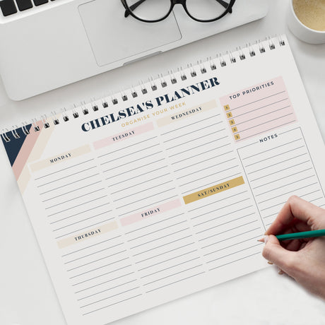 Personalised Free Text Navy & Blush A4 Desk Planner: 5 - Calendars & Planners By Gift Moments