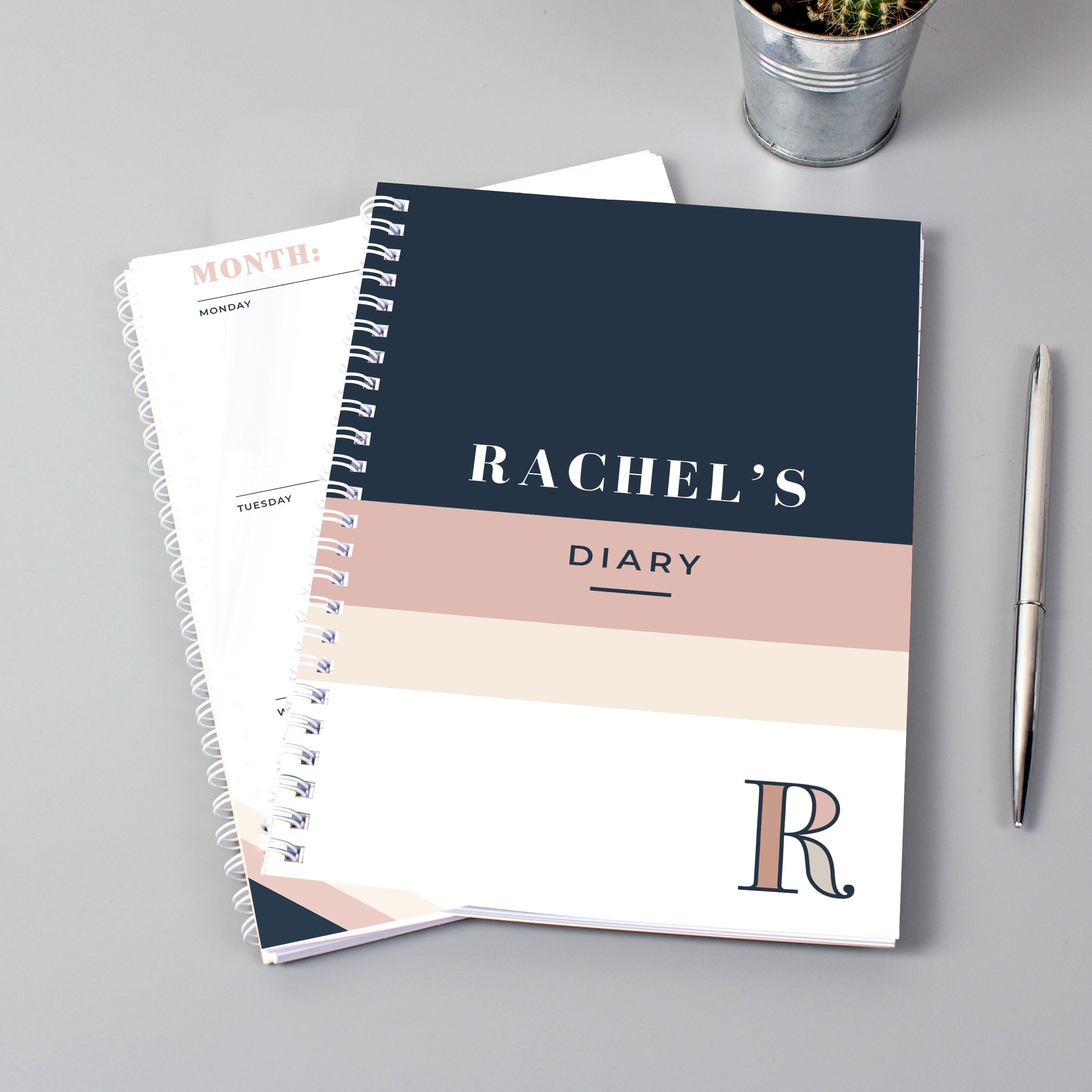 Personalised Free Text Navy & Blush A5 Diary: 1 - Diaries By Gift Moments