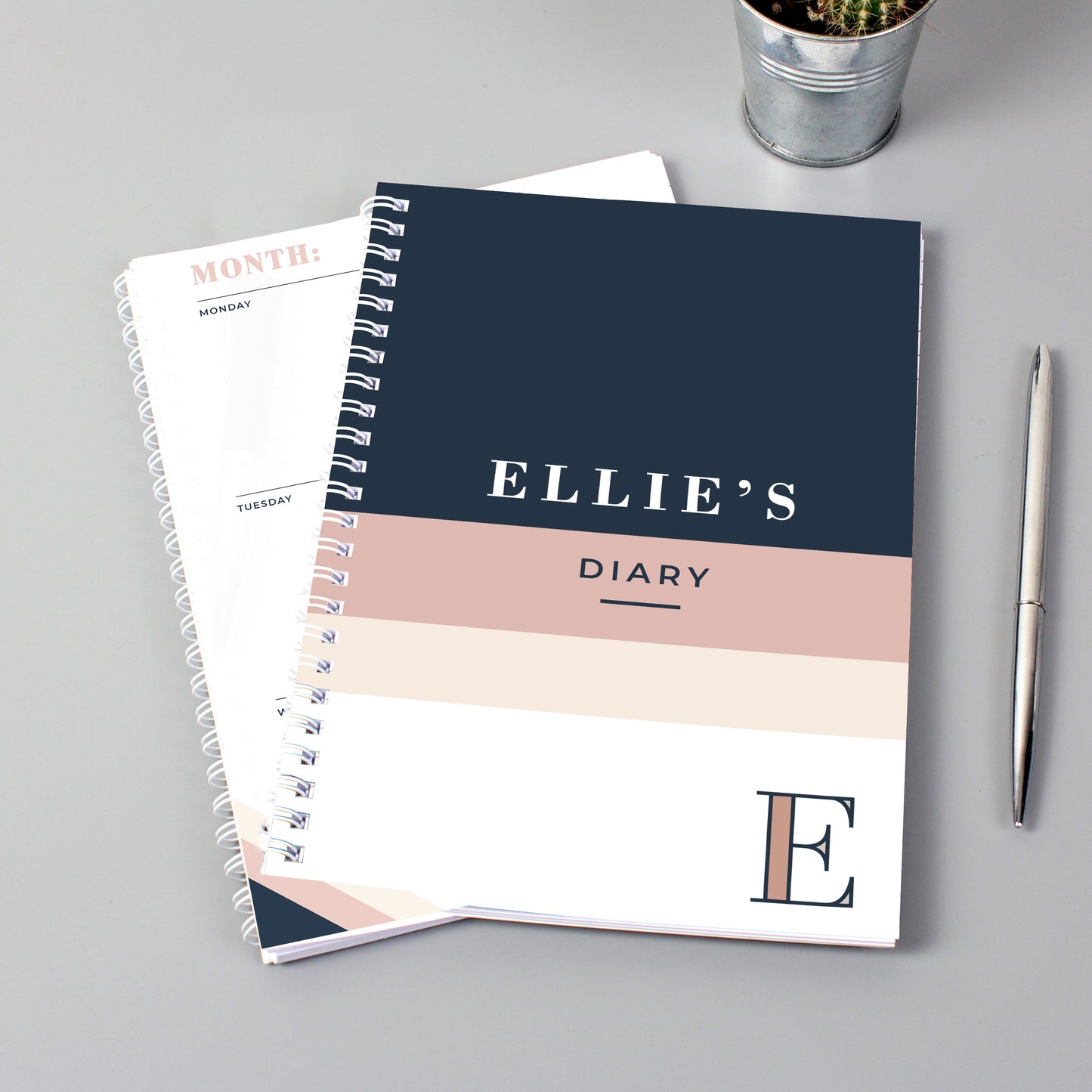 Personalised Free Text Navy & Blush A5 Diary: 2 - Diaries By Gift Moments