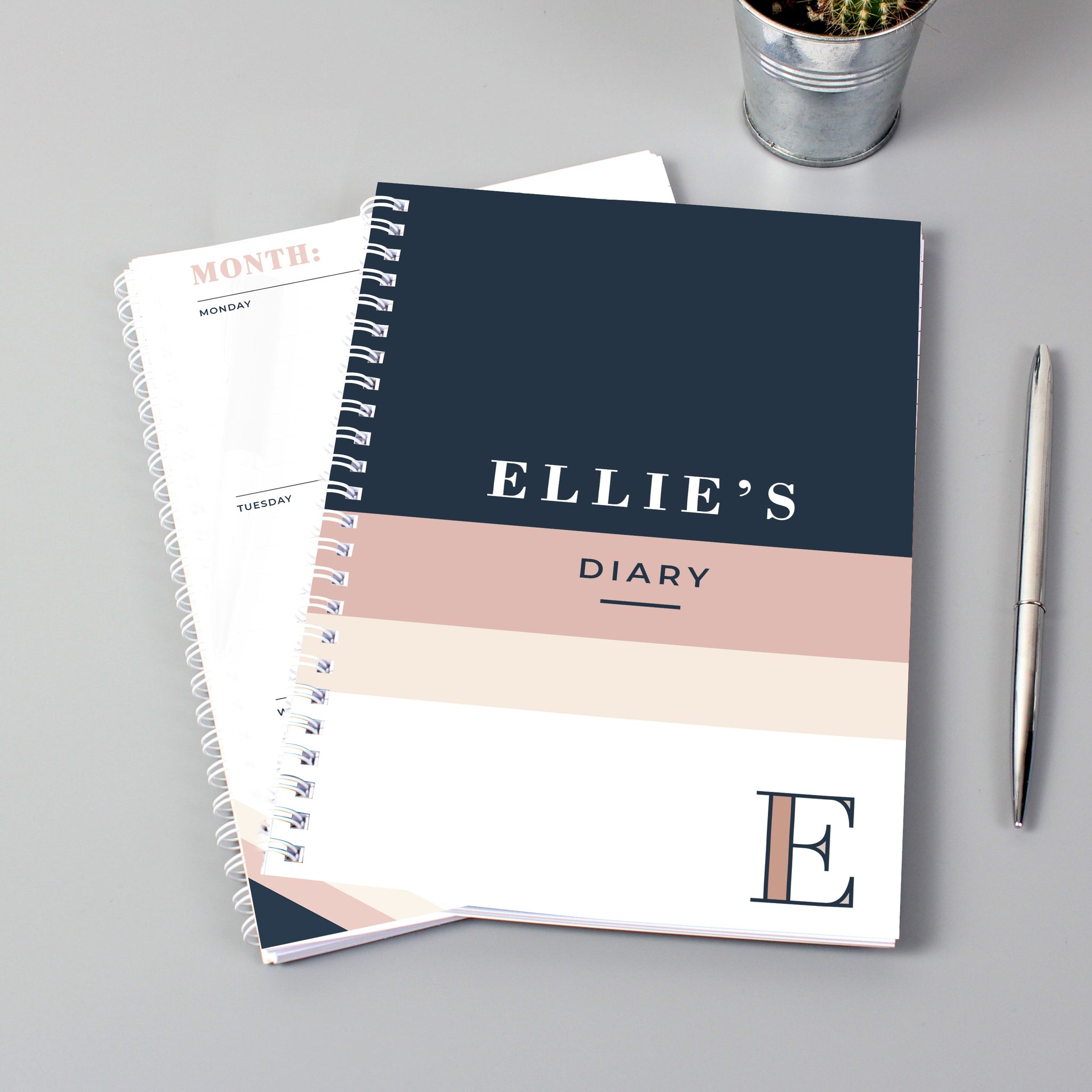 Personalised Free Text Navy & Blush A5 Diary: 2 - Diaries By Gift Moments