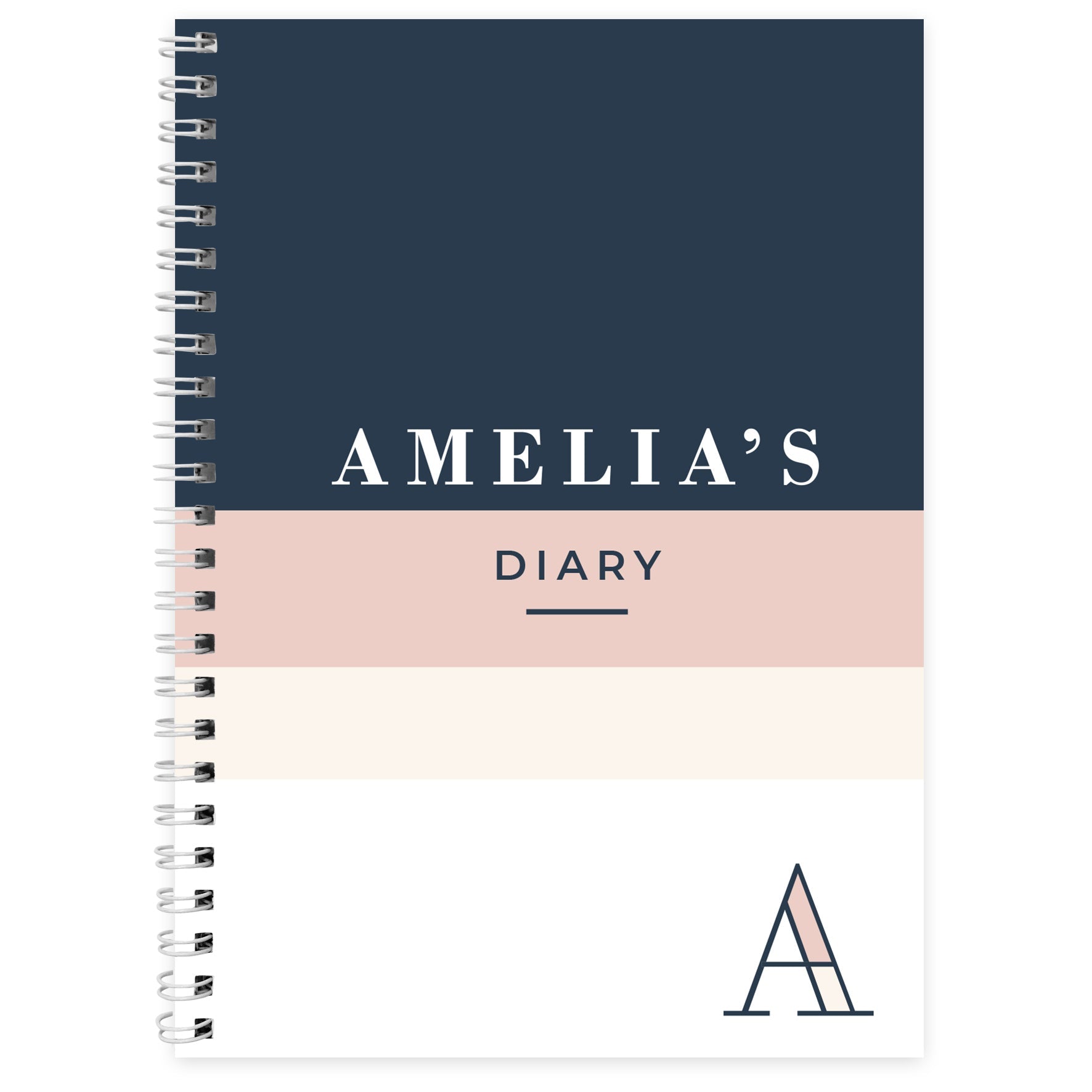 Personalised Free Text Navy & Blush A5 Diary: 4 - Diaries By Gift Moments