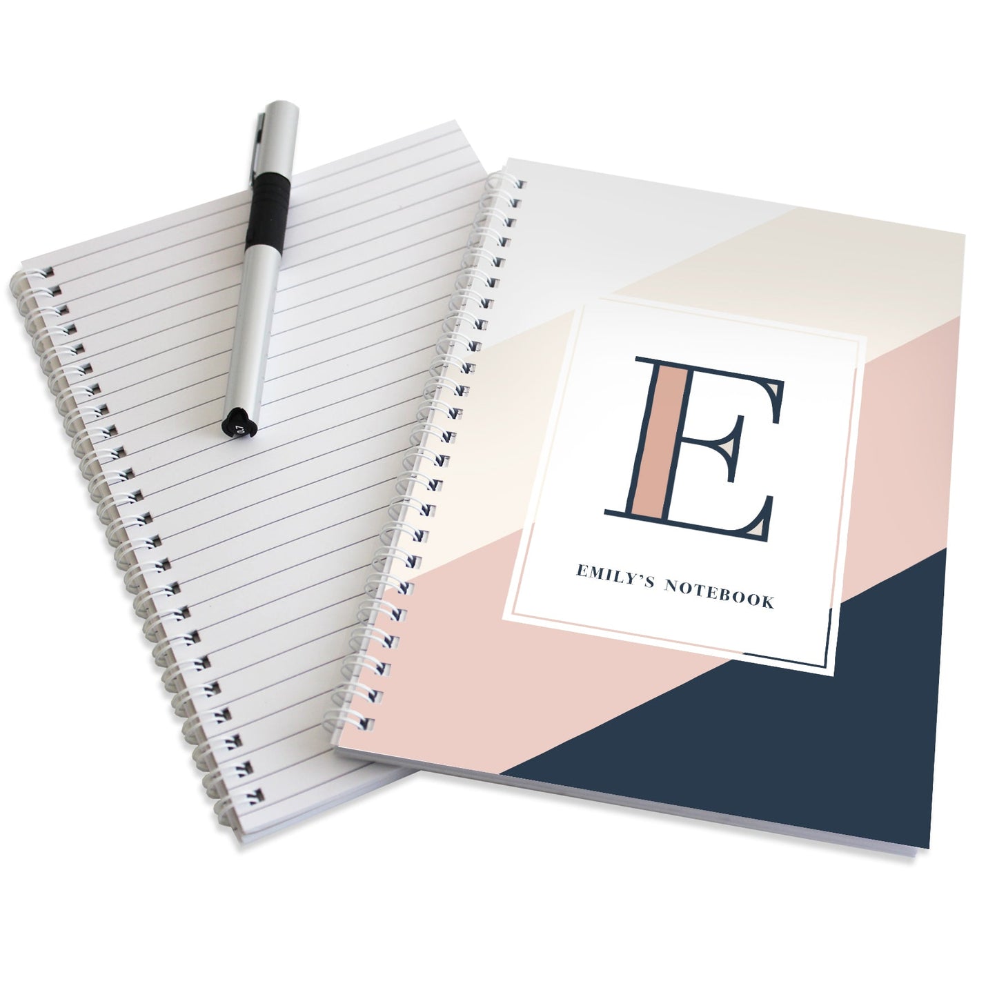 Personalised Free Text Navy & Blush A5 Notebook: 3 - Notebooks By Gift Moments