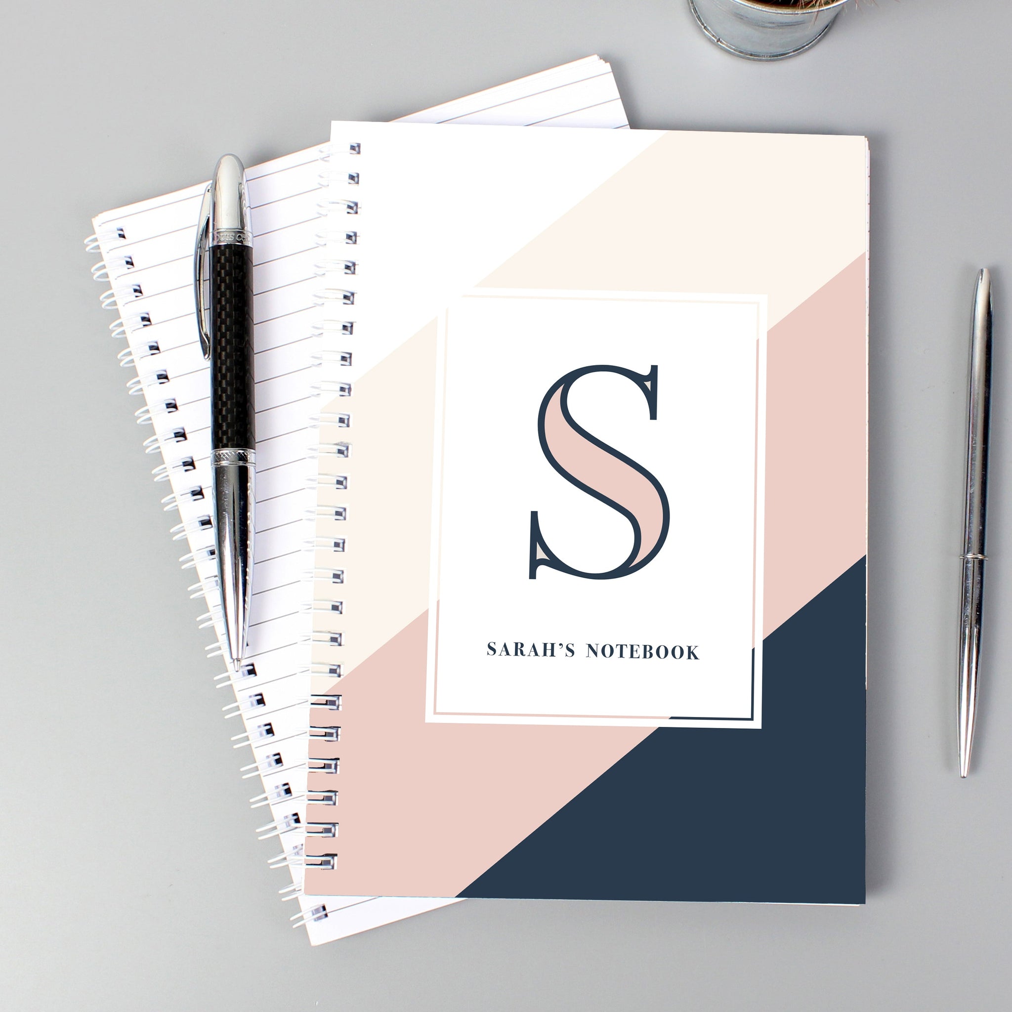 Personalised Free Text Navy & Blush A5 Notebook: 1 - Notebooks By Gift Moments