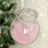 Personalised Free Text Pink Feather Glass Bauble With Heart Tag: 1 - Christmas Baubles By Gift Moments