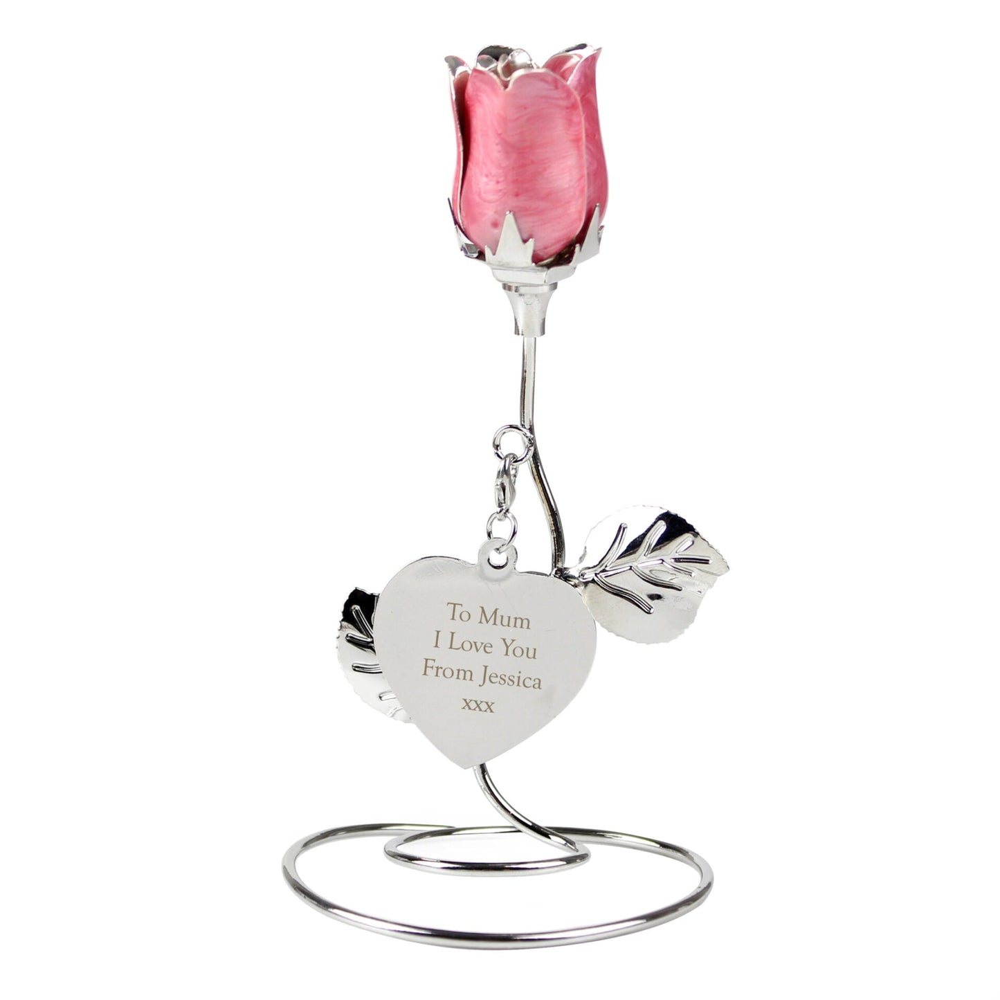 Personalised Free Text Pink Rose Bud Ornament: 6 - Keepsakes By Gift Moments