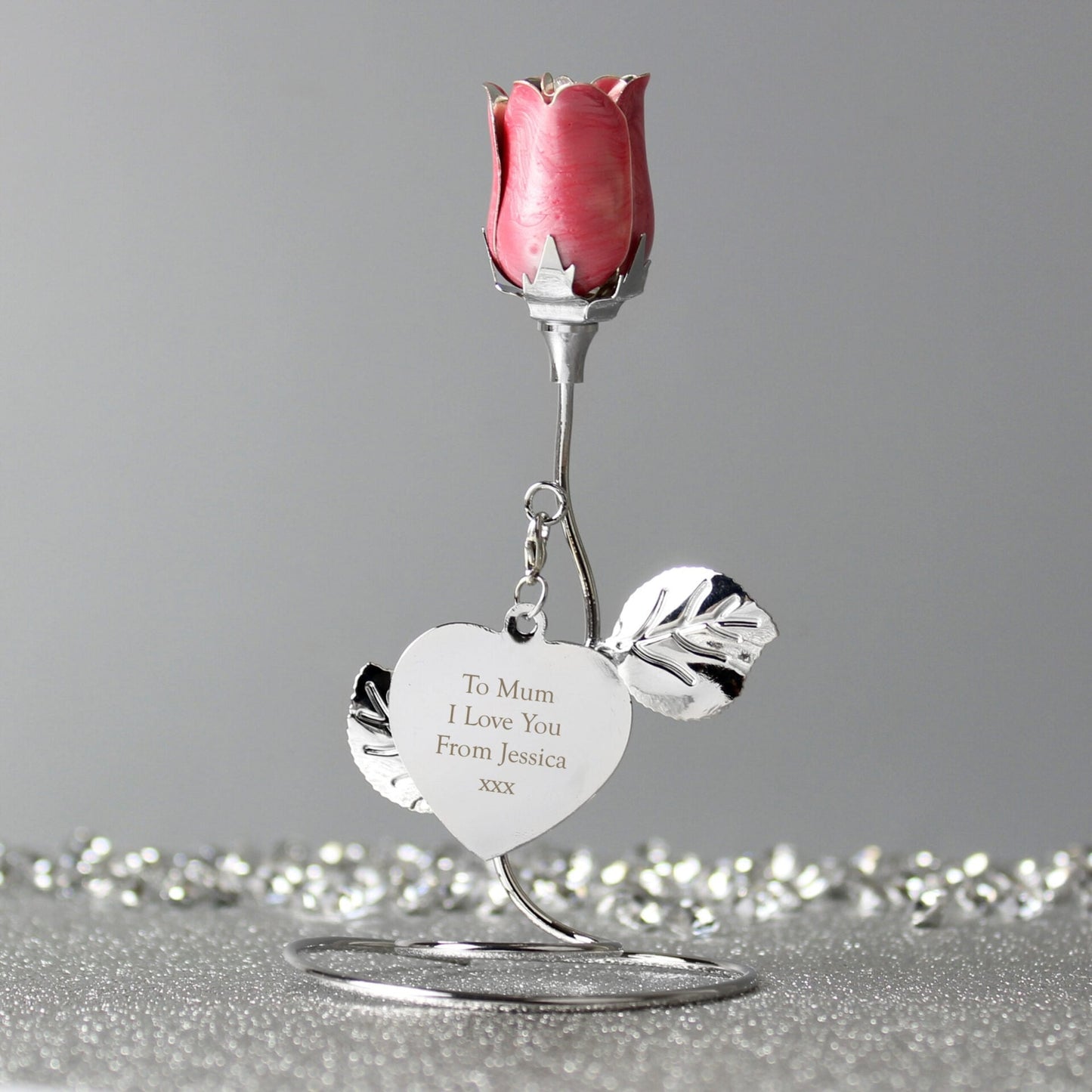 Personalised Free Text Pink Rose Bud Ornament: 2 - Keepsakes By Gift Moments