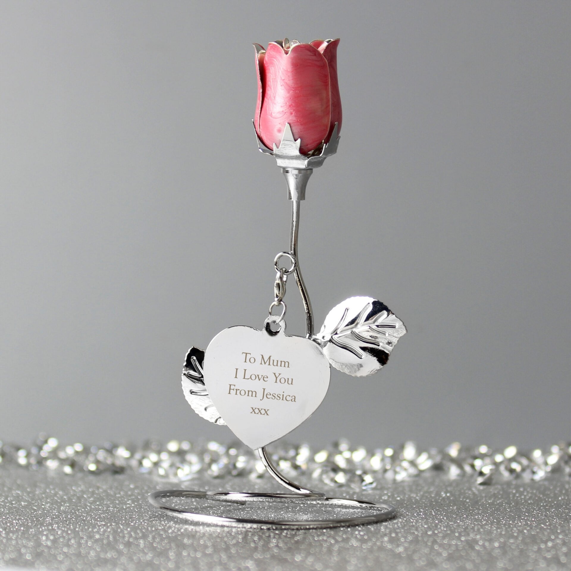 Personalised Free Text Pink Rose Bud Ornament: 2 - Keepsakes By Gift Moments