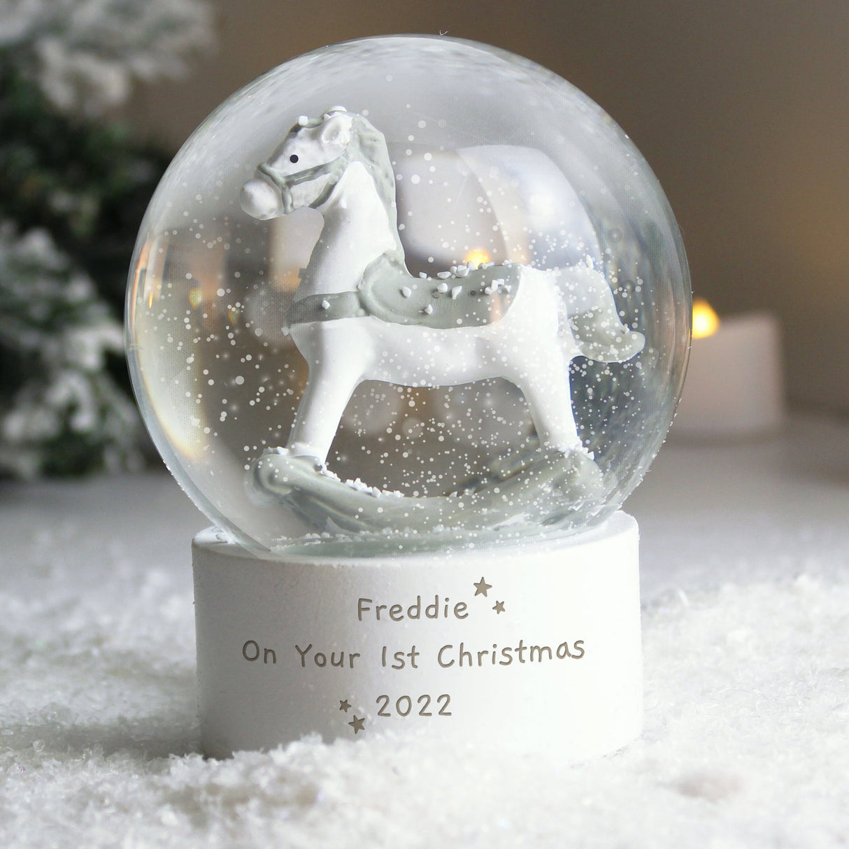 Personalised Free Text Rocking Horse Glitter Snow Globe: 3 Snow Globes By Gift Moments