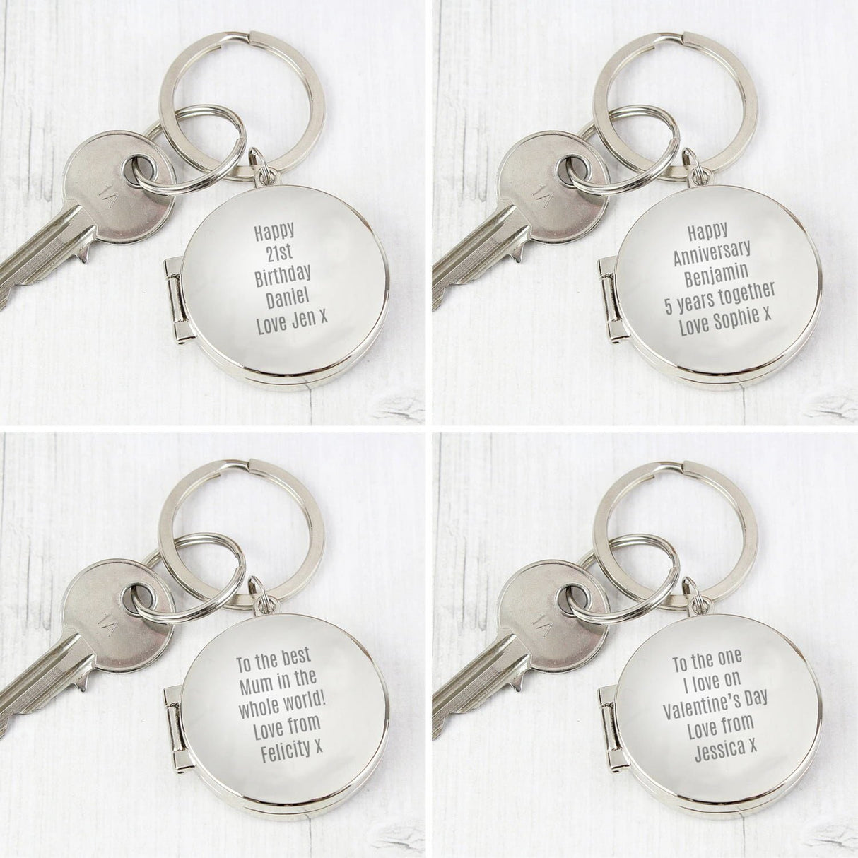 Personalised Free Text Round Photo keyring: 4 Keyrings By Gift Moments