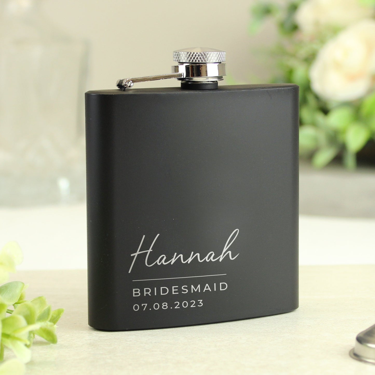 Personalised Free Text Script Black Hip Flask: 2 - Hip Flasks By Gift Moments