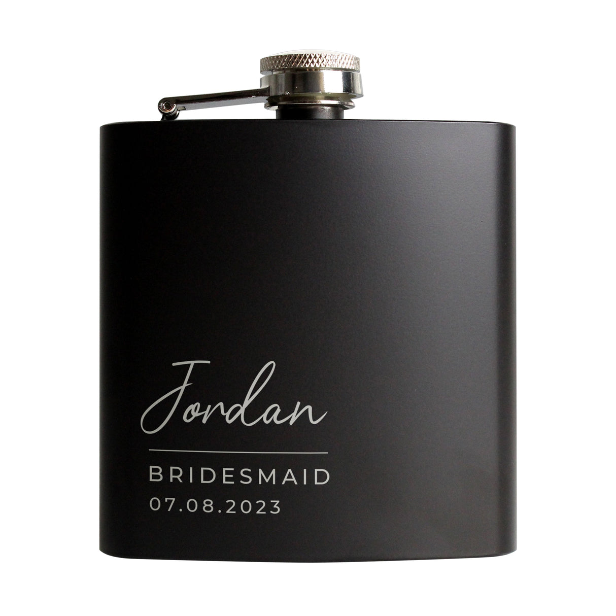 Personalised Free Text Script Black Hip Flask: 5 - Hip Flasks By Gift Moments