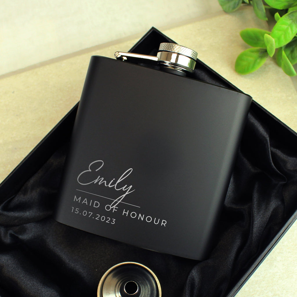 Personalised Free Text Script Black Hip Flask - Shop Hip Flasks At Gift Moments - 1