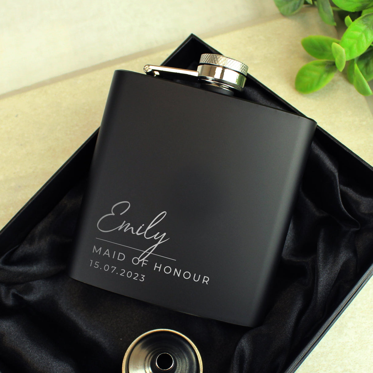 Personalised Free Text Script Black Hip Flask: 1 - Hip Flasks By Gift Moments
